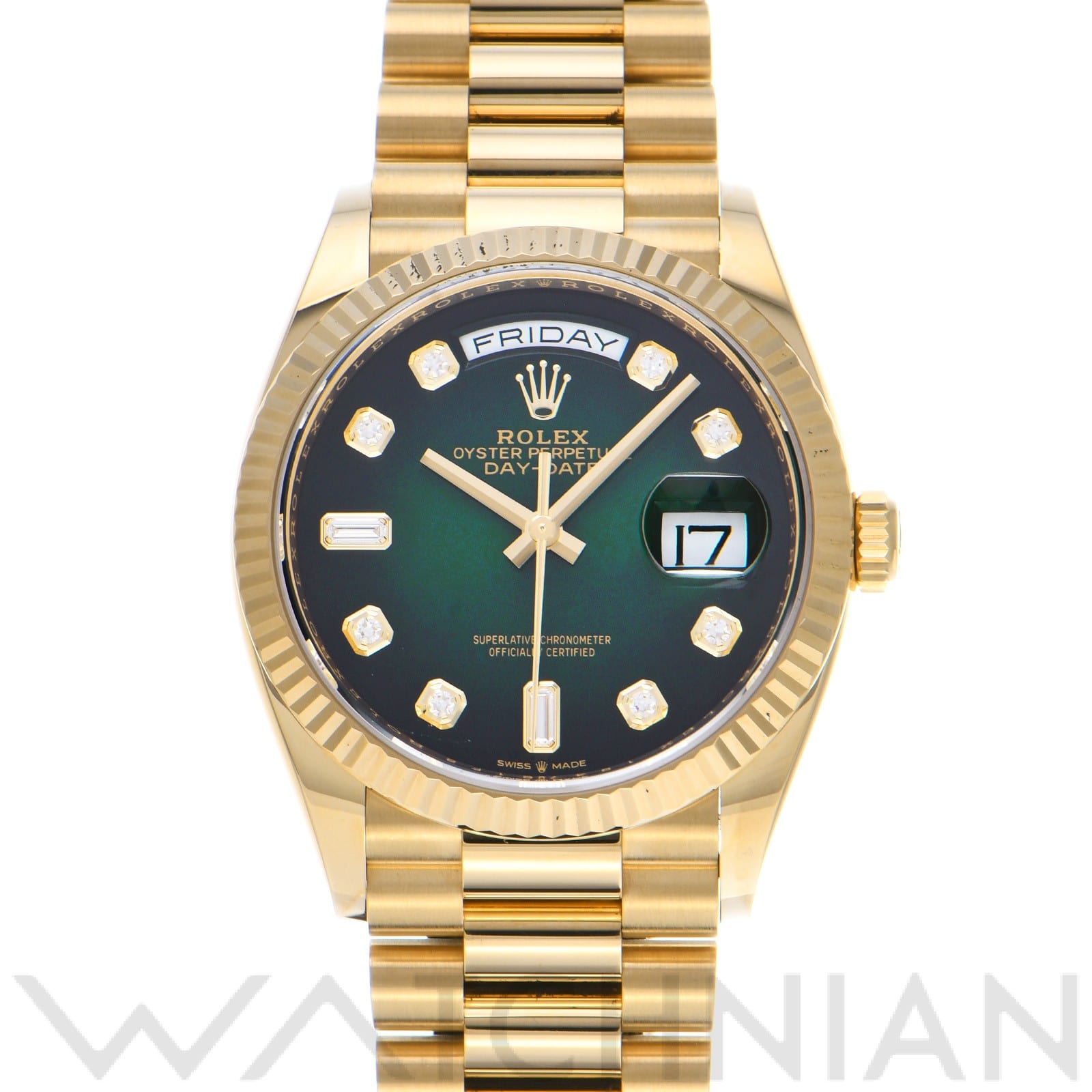 ロレックス デイデイト 36 128238A グリーンオンブレ/ダイヤモンド メンズ 時計 【中古】【wristwatch】