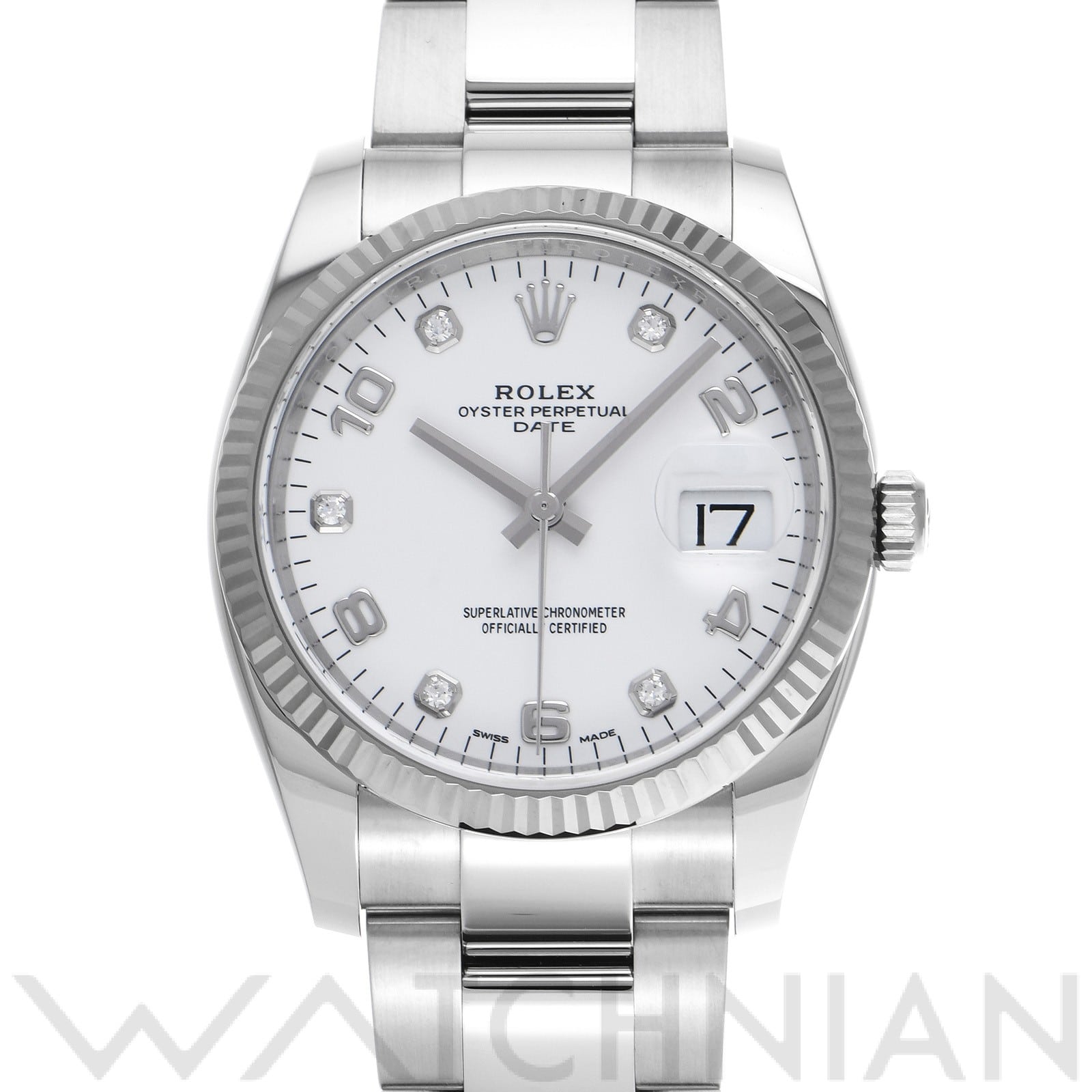 ロレックス オイスターパーペチュアル デイト 34 115234G ホワイト/ダイヤモンド メンズ 時計 【中古】【wristwatch】