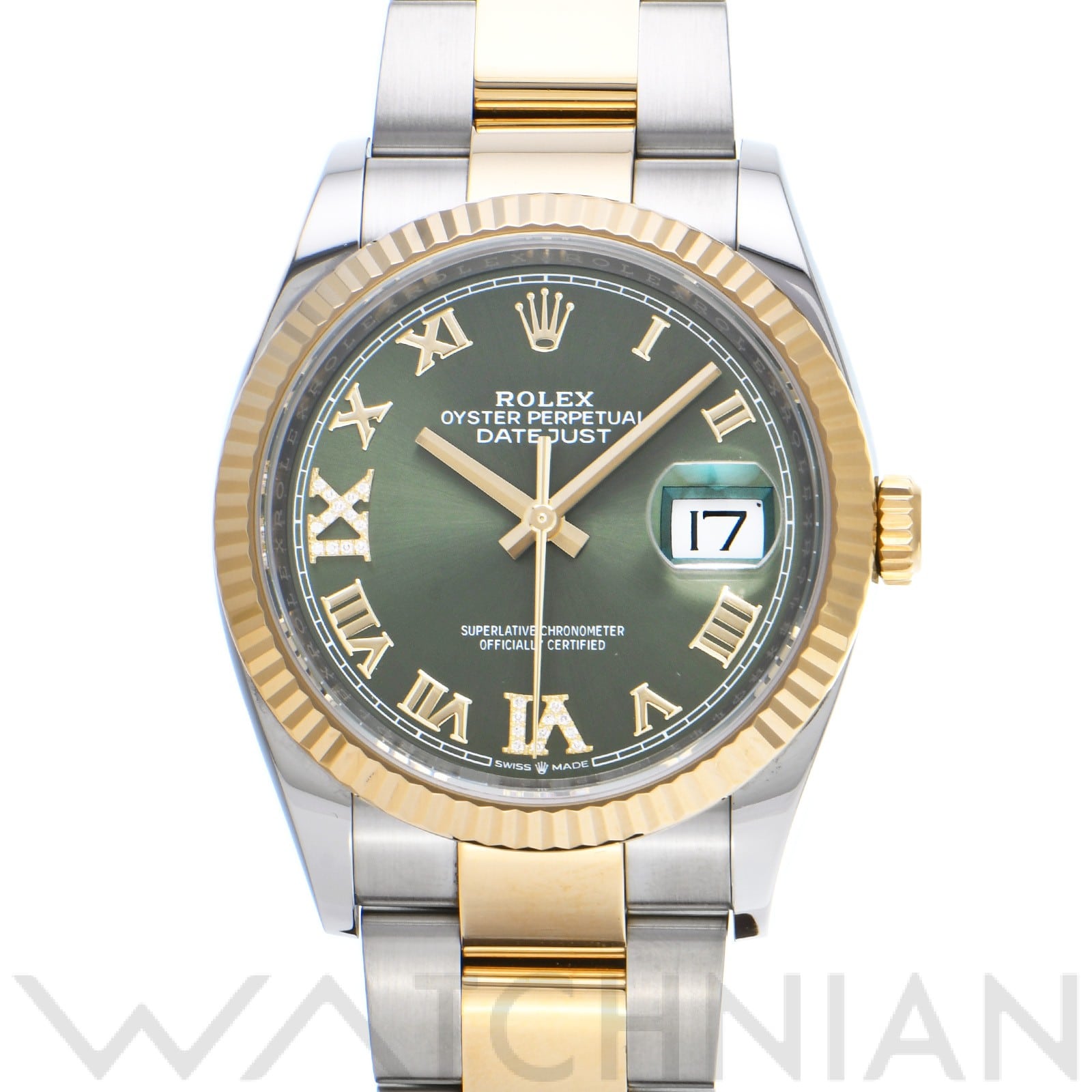 ロレックス デイトジャスト 36 126233 オリーブグリーン/ダイヤモンド メンズ 時計 【中古】【wristwatch】