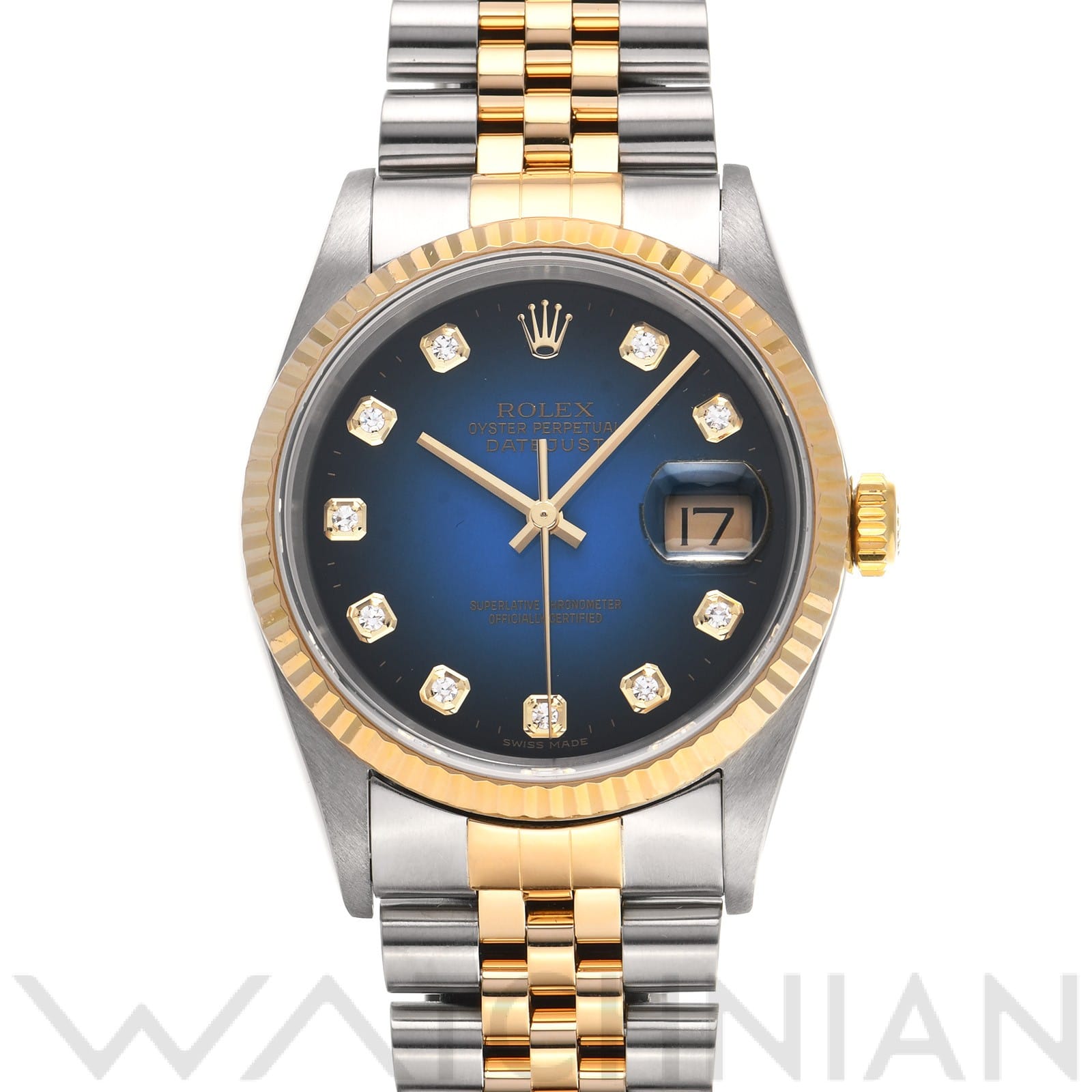 ロレックス デイトジャスト 36 16233G ブルー・グラデーション/ダイヤモンド メンズ 時計 【中古】【wristwatch】