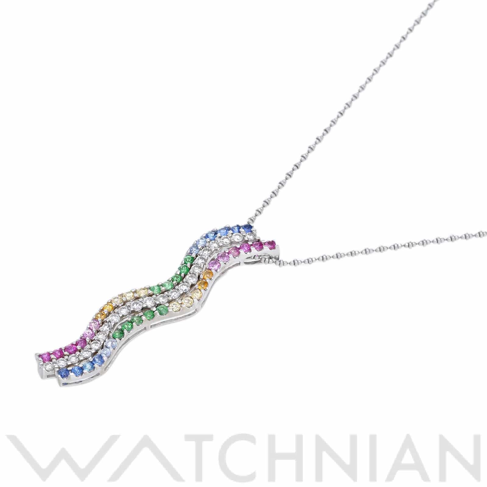ノーブランド マルチカラーストーン ペンダント ネックレス K18ホワイトゴールド WG/ダイヤモンド/ルビー/サファイア/ガーネット レディース ジュエリー 【中古】【jewelry】