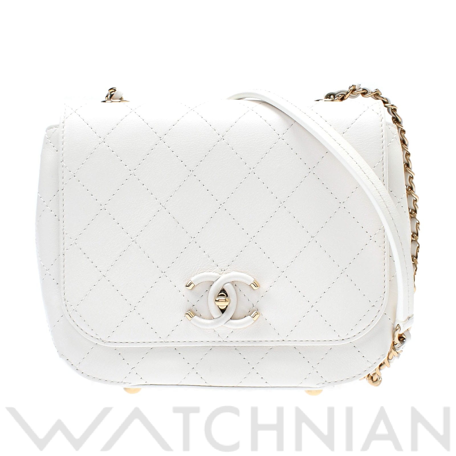 シャネル / CHANEL シングルフラップチェーンショルダー ホワイト/ゴールド金具 カーフ レディース バッグ 【中古】【bag】