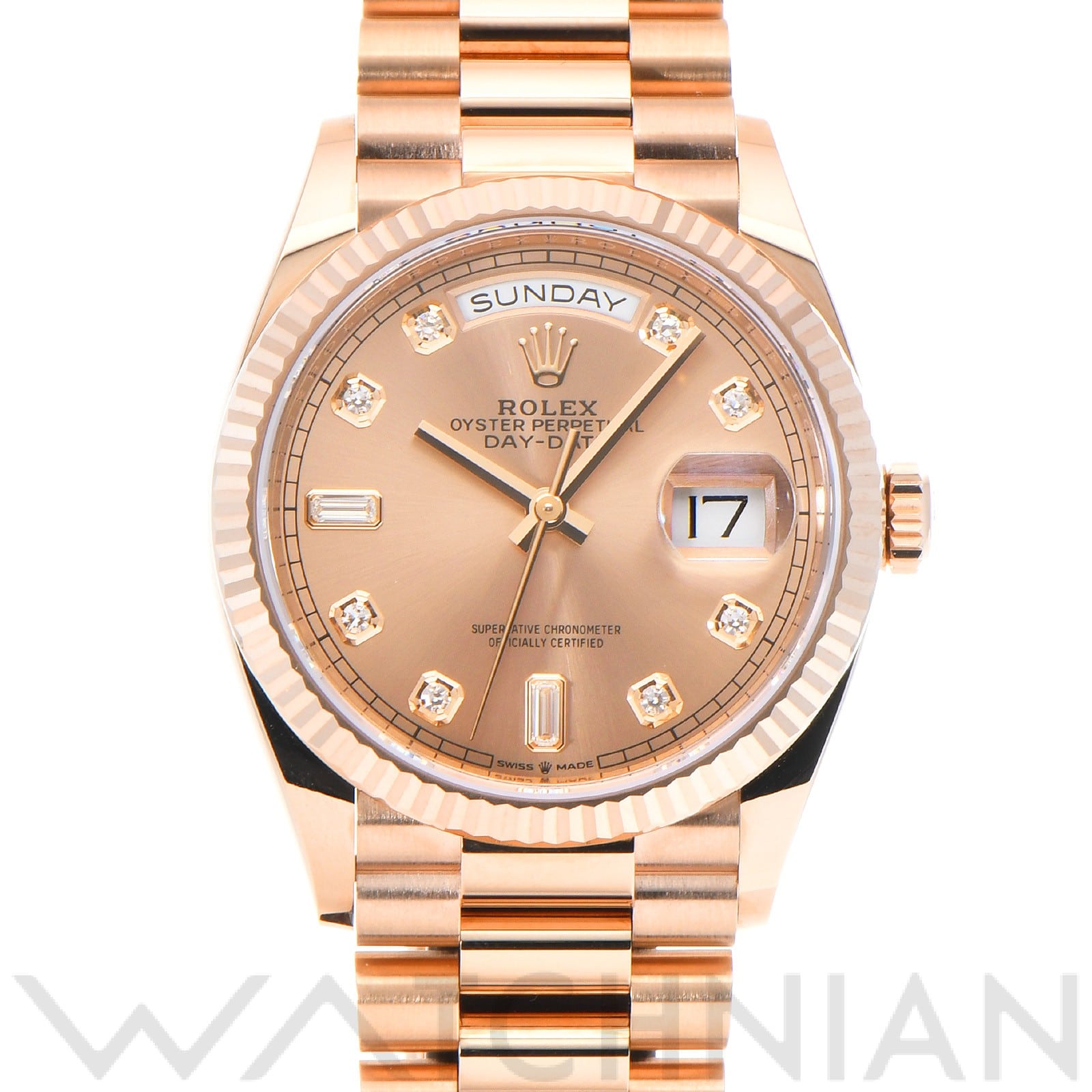 ロレックス デイデイト 36 128235A ロゼカラー/ダイヤモンド メンズ 時計 【中古】【wristwatch】