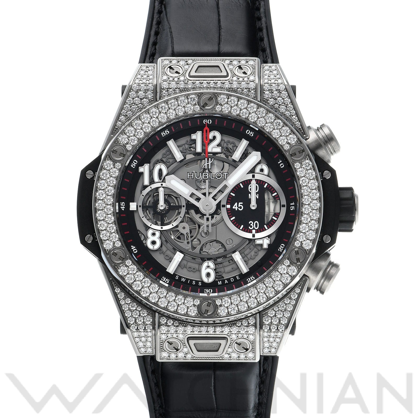 ウブロ / HUBLOT ビッグバン ウニコ チタニウム パヴェ 411.NX.1170.RX.1704 マットブラック/スケルトン メンズ 時計 【中古】【wristwatch】