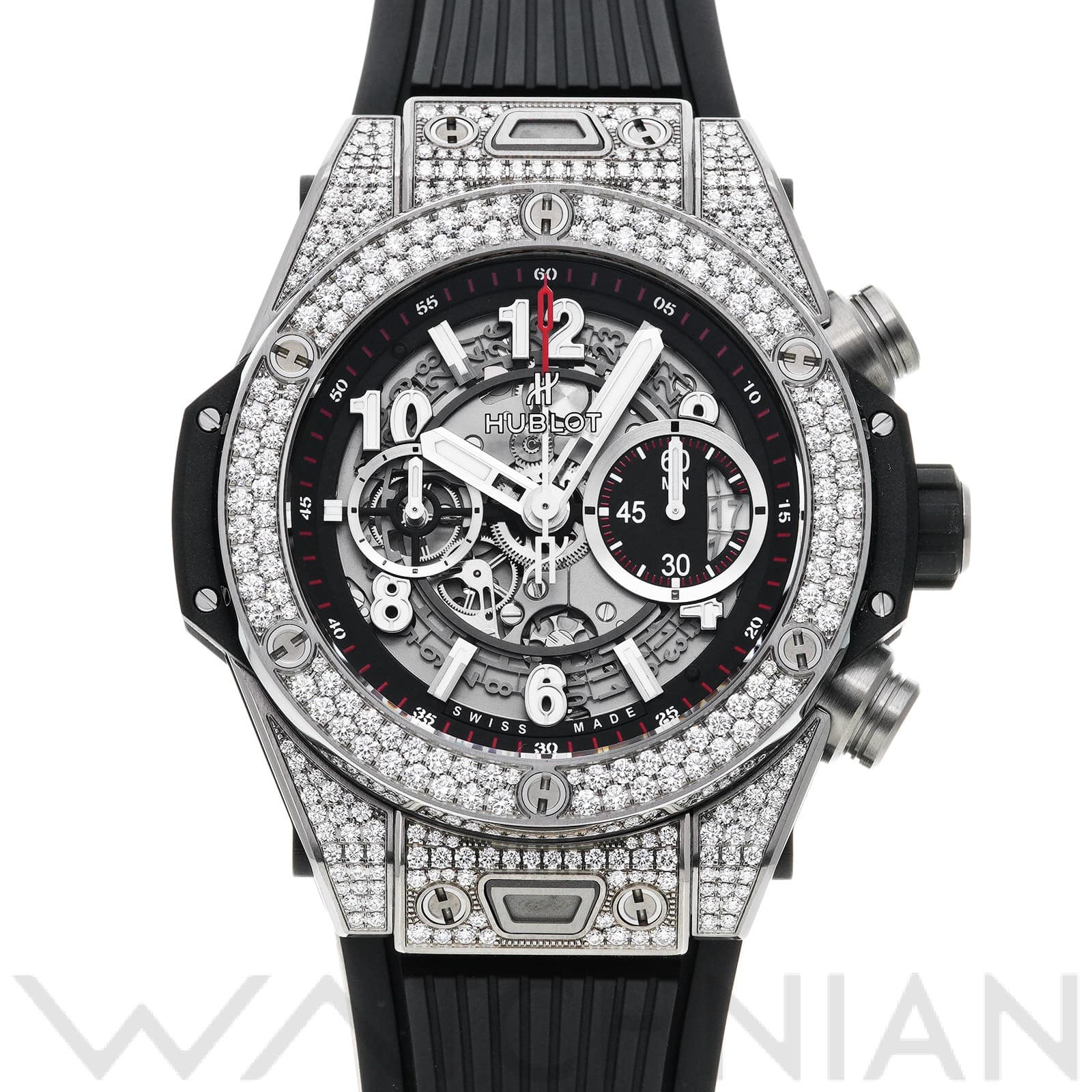 ビッグバン ウニコ チタニウム パヴェ 411.NX.1170.RX.1704 マットブラックスケルトン ウブロ HUBLOT メンズ 【中古】