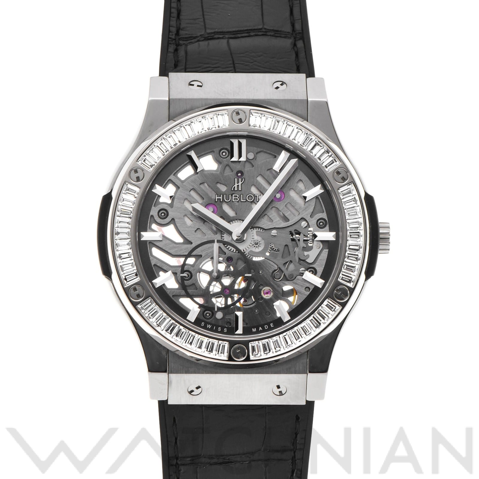 クラシックフュージョン クラシコ ウルトラシン チタニウム 515.NX.0170.LR.1904 グレー/スケルトン ウブロ HUBLOT メンズ 【中古】