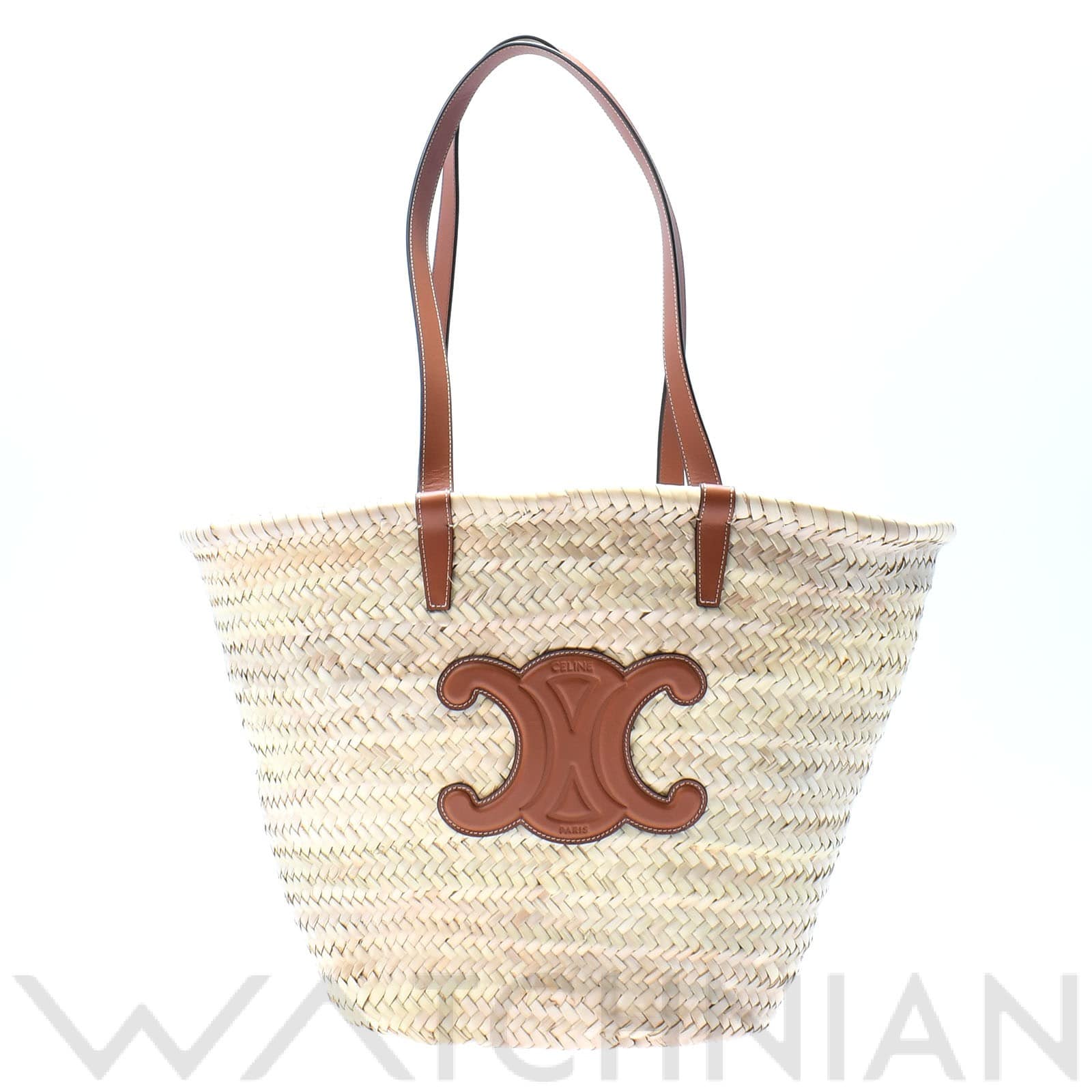 セリーヌ ラージトリオンフバスケット マカダム タン 192492CGG ラフィア/カーフ レディース バッグ 【中古】【bag】