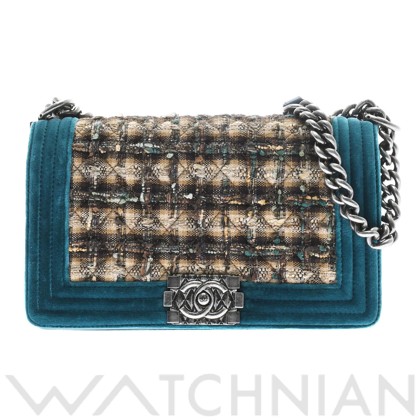 ボーイシャネル チェーンショルダー グリーン/ブラウン ツイード CHANEL シャネル レディース 【中古】