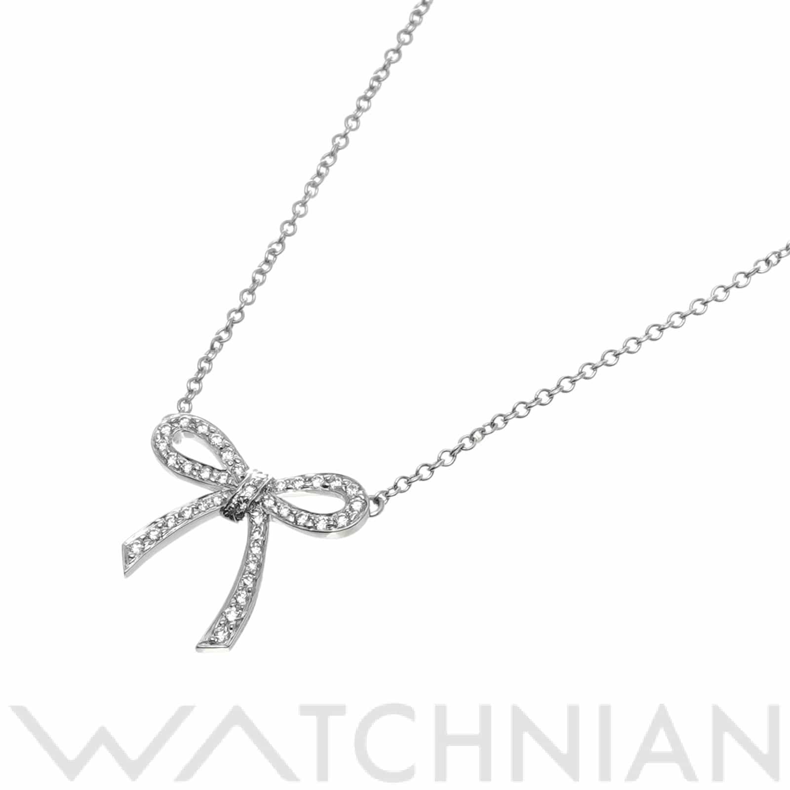 ティファニー ボウ ペンダント ネックレス Pt950プラチナ/ダイヤモンド レディース ジュエリー 【中古】【jewelry】