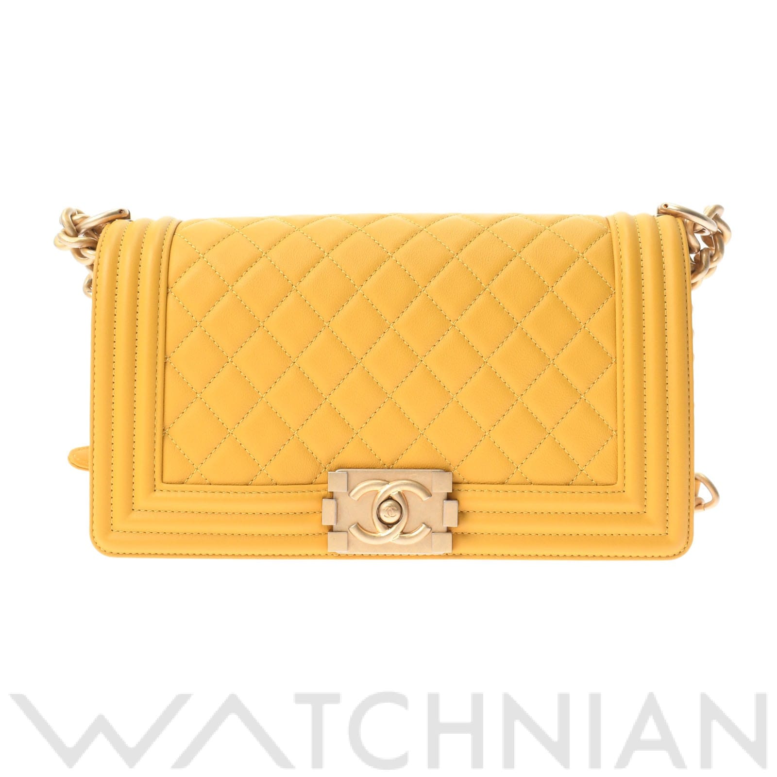 ボーイシャネル スモール チェーンショルダー イエロー/アンティーク調ゴールド金具 ラムスキン CHANEL シャネル レディース 【中古】