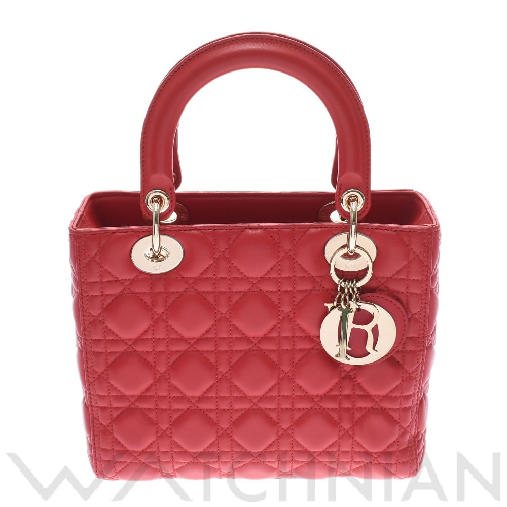 レディ ディオール ミディアム 2WAY 赤/ゴールド金具 CAL44550-M383U ラムスキン Dior ディオール レディース 【中古】