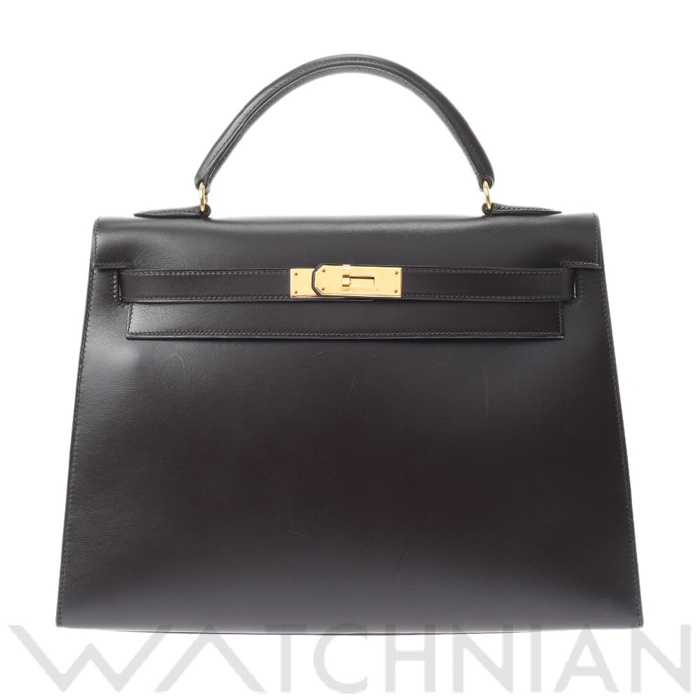 ケリー32 外縫い 2WAY ダークブラウン/ゴールド金具 ボックスカーフ HERMES エルメス レディース 【中古】