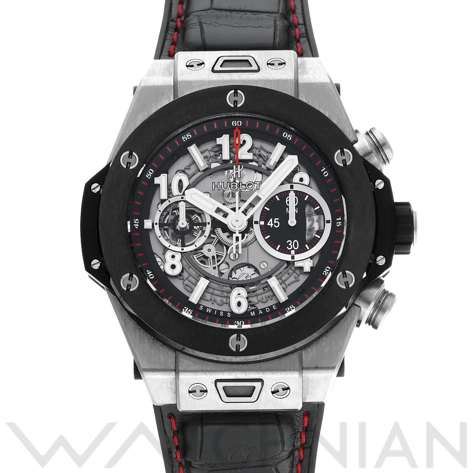 ビッグバン ウニコ チタニウム セラミック 411.NM.1170.RX マットブラックスケルトン ウブロ HUBLOT メンズ 【中古】