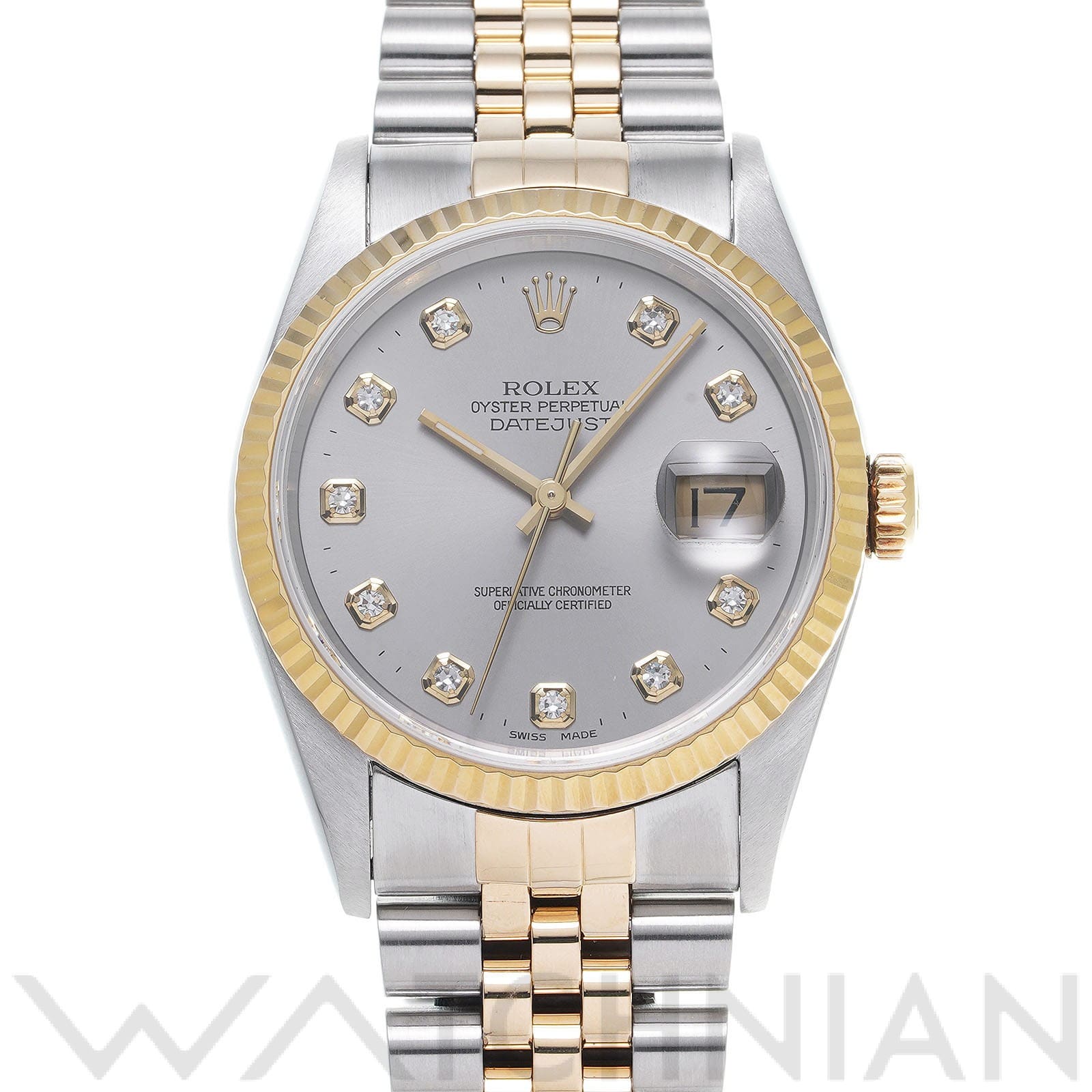 ロレックス デイトジャスト 36 16233G グレー/ダイヤモンド メンズ 時計 【中古】【wristwatch】