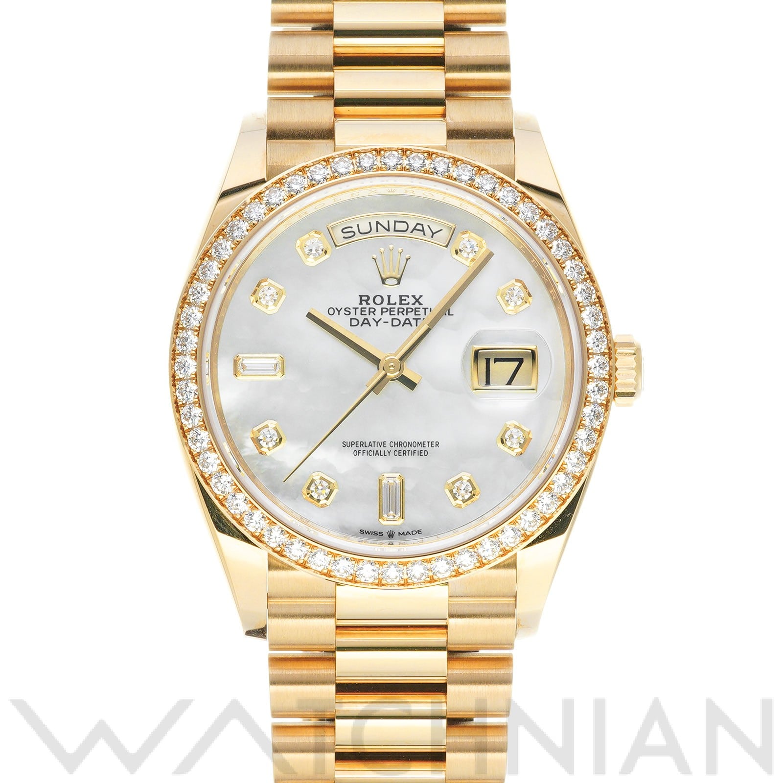 ロレックス デイデイト 36 128348RBR ホワイトシェル/ダイヤモンド メンズ 時計 【中古】【wristwatch】