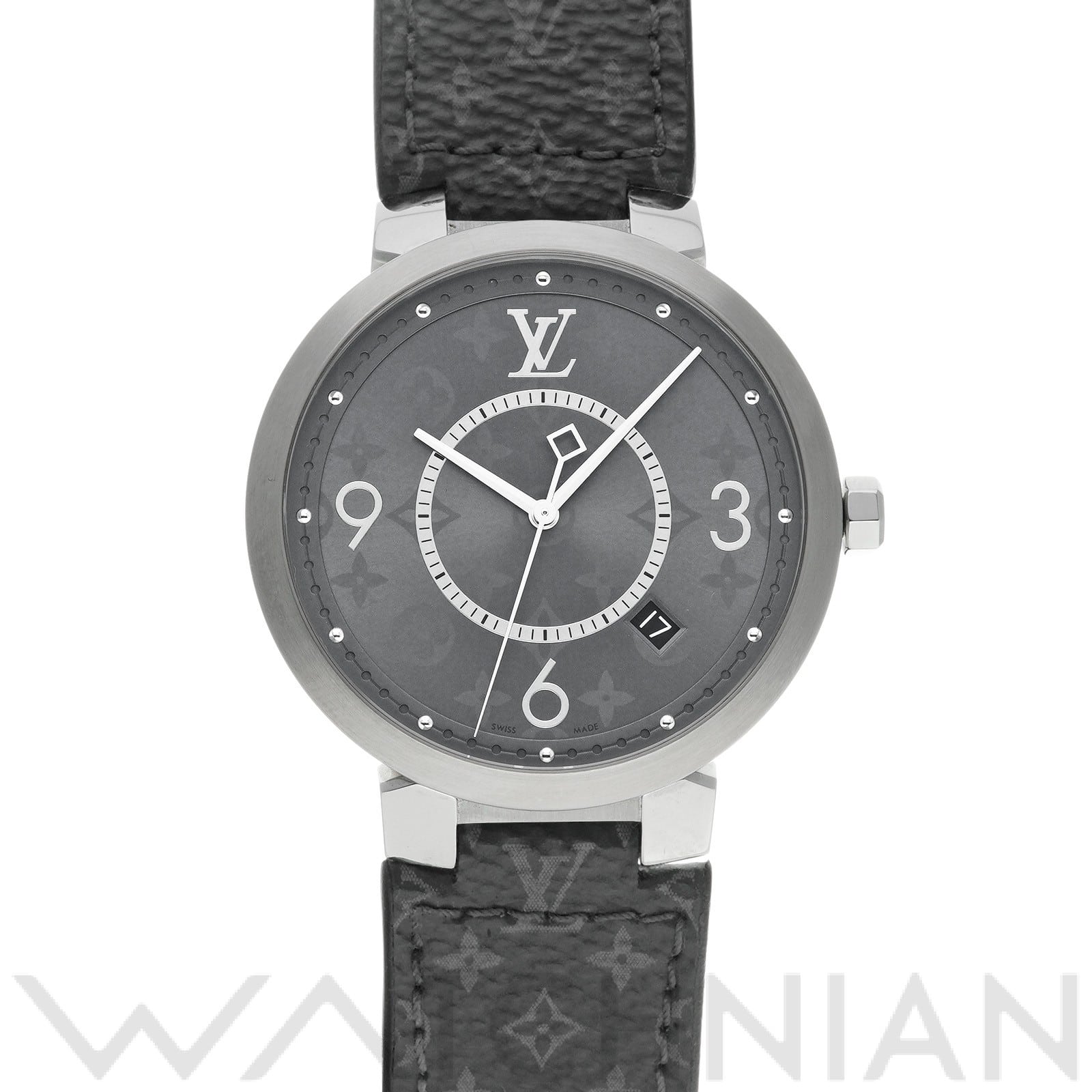 ルイ ヴィトン タンブール スリム エクリプス GM Q1DM00 グレー メンズ 時計 【中古】【wristwatch】