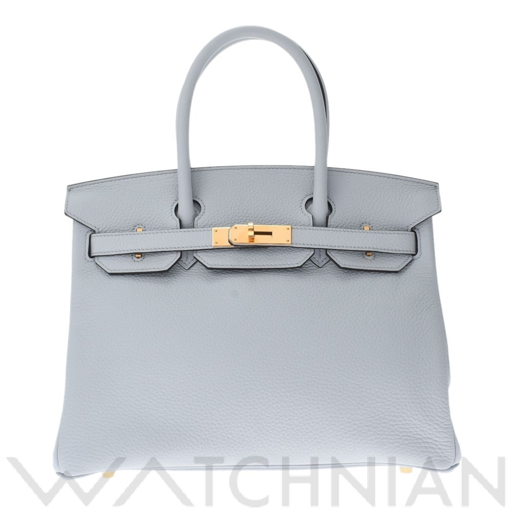 バーキン 30 ブルーペール/ゴールド金具 トリヨンクレマンス HERMES エルメス レディース 【中古】