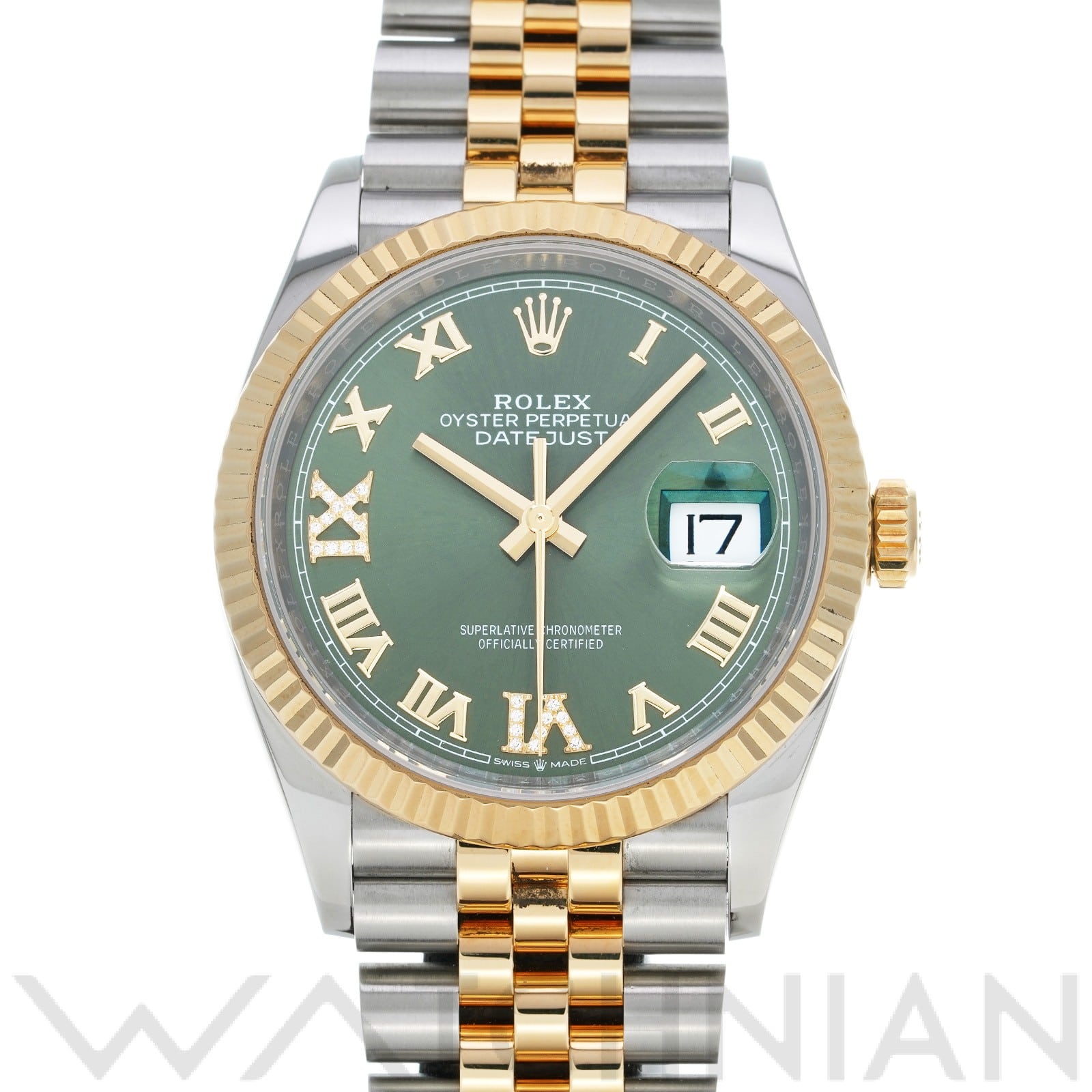 ロレックス デイトジャスト 36 126233 オリーブグリーン/ダイヤモンド メンズ 時計 【中古】【wristwatch】