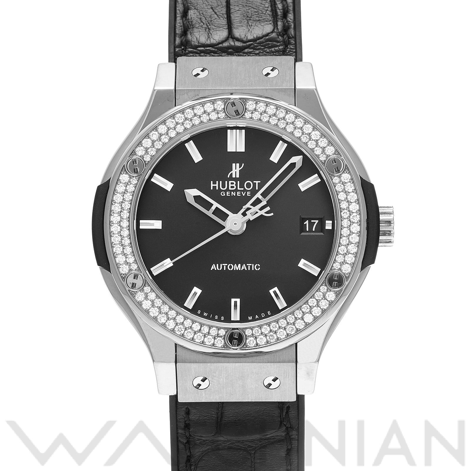 クラシックフュージョン チタニウム ダイヤモンド 565.NX.1170.LR.1104 ブラック ウブロ HUBLOT ユニセックス 【中古】