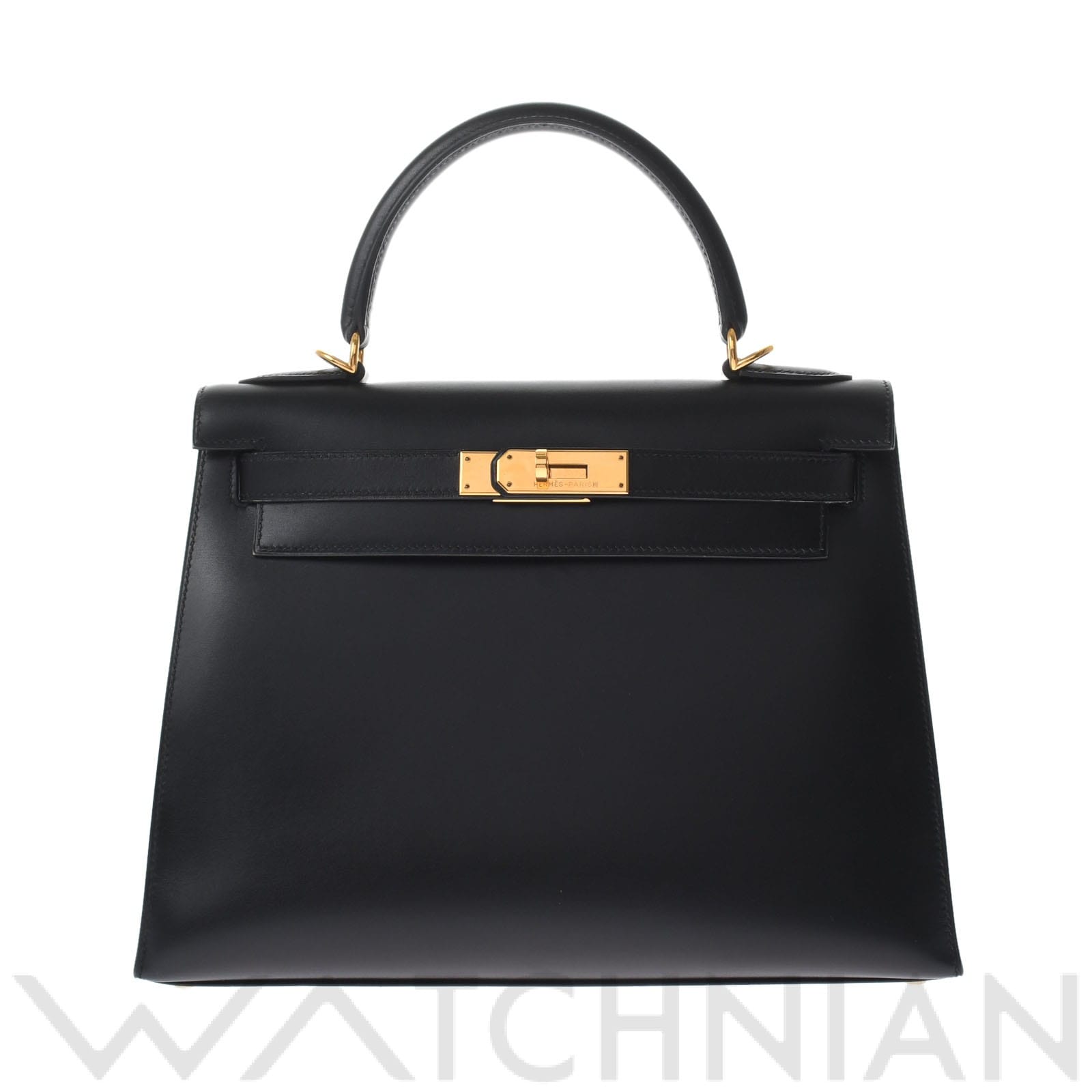 ケリー 28 外縫い 2WAY 黒/ゴールド金具 ボックスカーフ HERMES エルメス レディース 【中古】