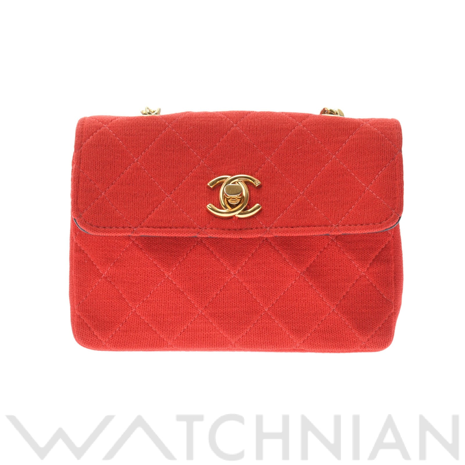 マトラッセ チェーンショルダー 赤/ゴールド金具 コットン/ジャージー CHANEL シャネル レディース 【中古】
