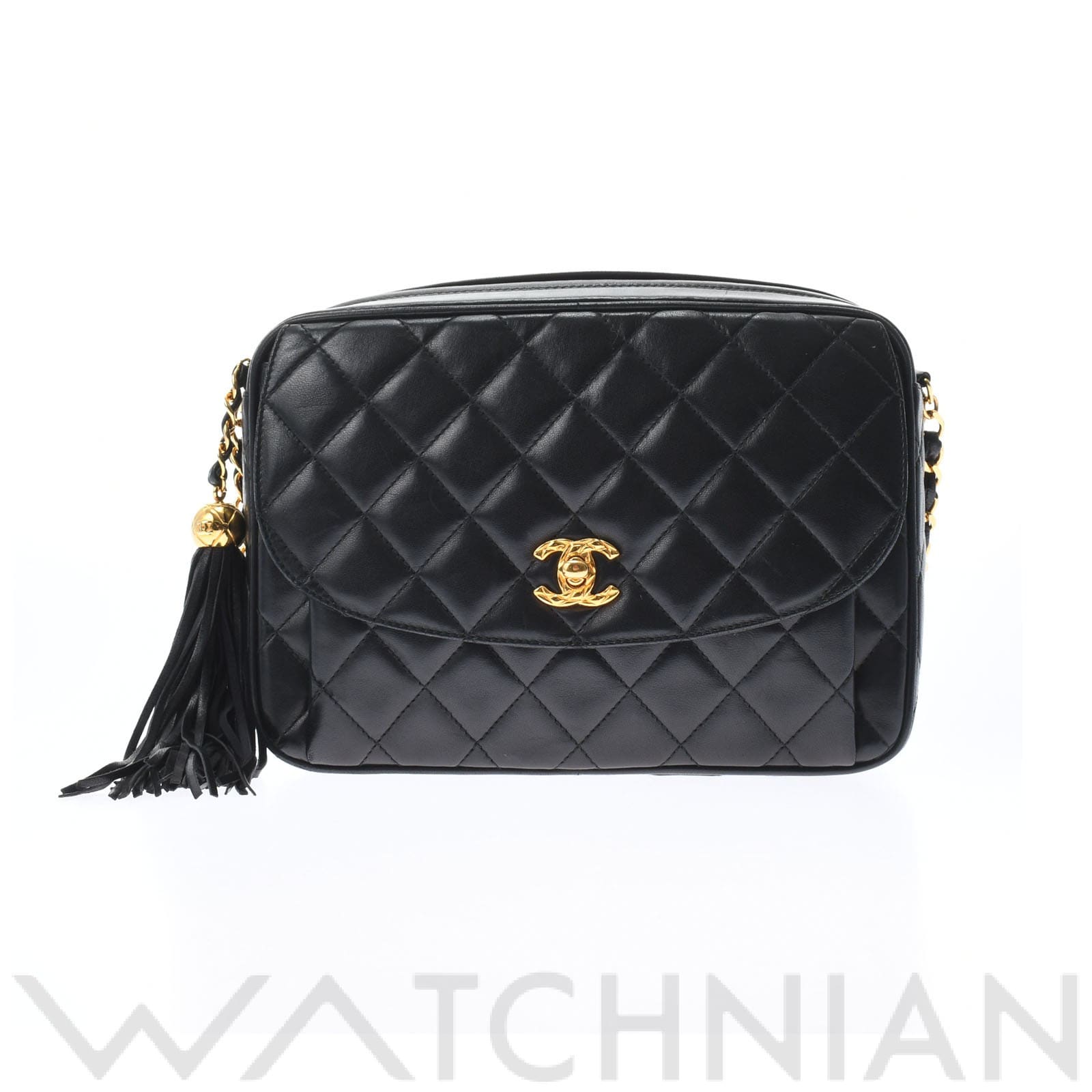 フリンジチェーンショルダー 黒/ゴールド金具 ラムスキン CHANEL シャネル レディース 【中古】