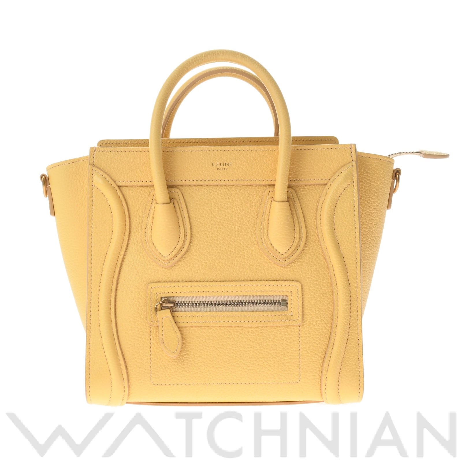 セリーヌ ラゲージ ナノショッパー イエロー/アンティーク調ゴールド金具 189243DRU カーフ レディース バッグ 【中古】【bag】