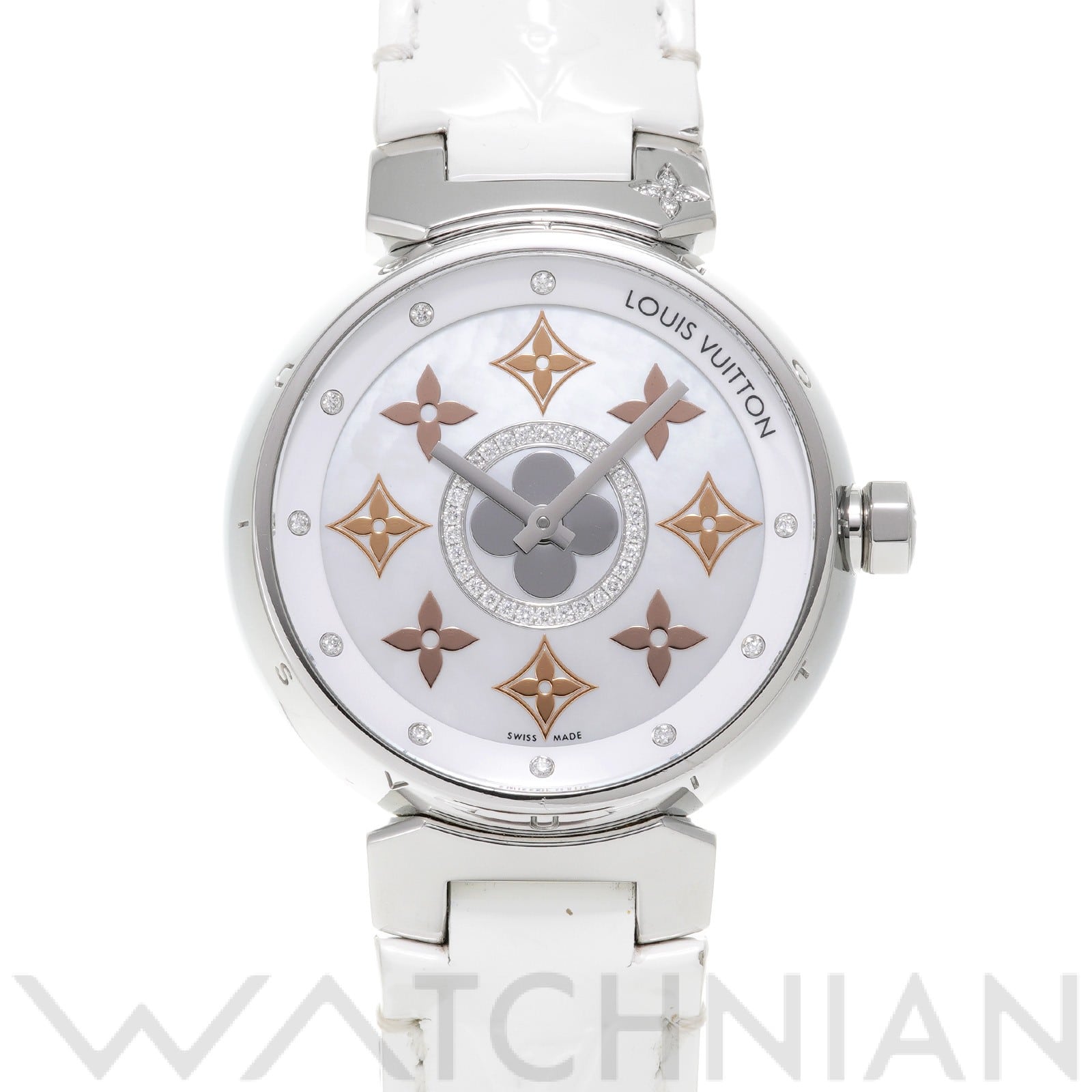 ルイ ヴィトン タンブール Q13MT ホワイトシェル レディース 時計 【中古】【wristwatch】