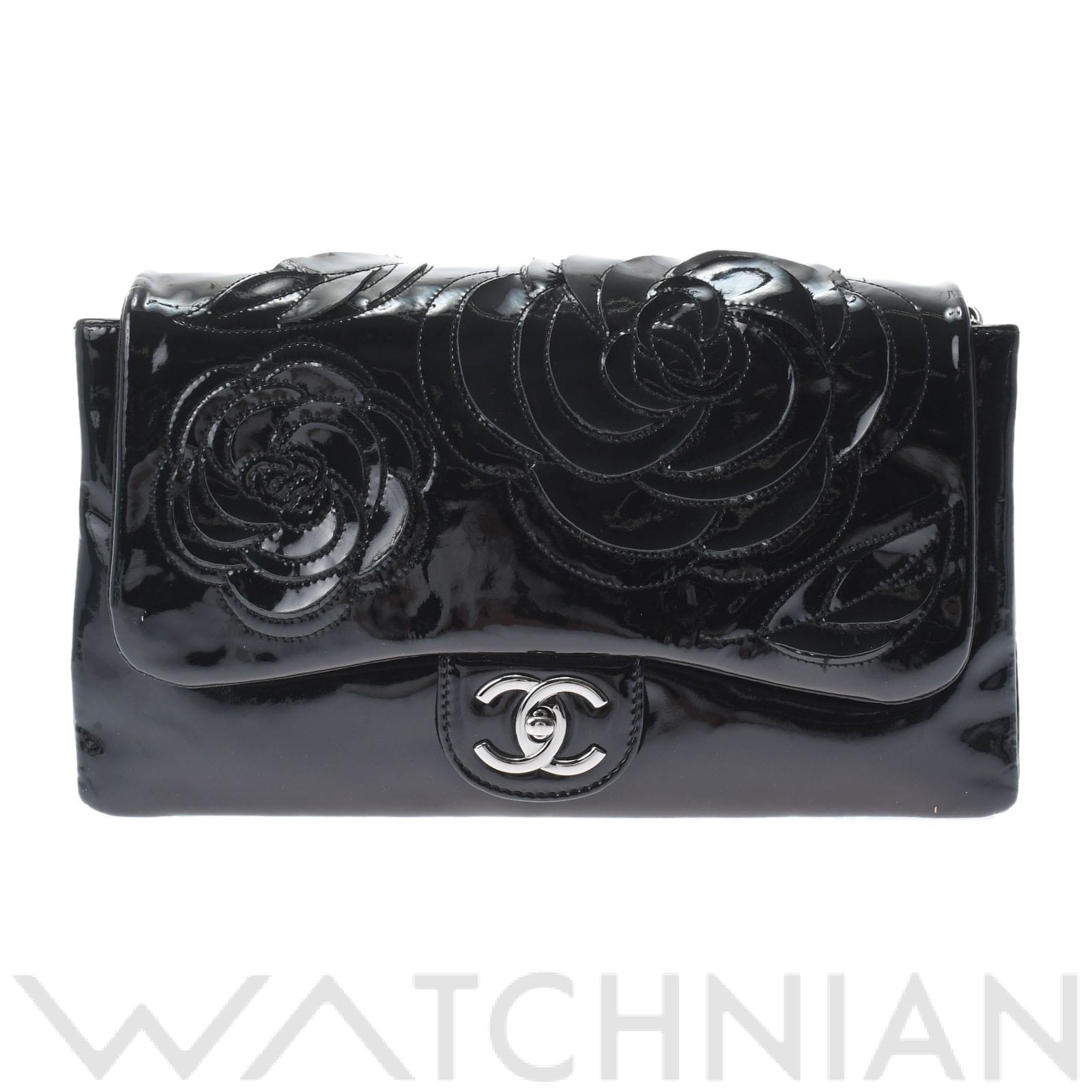 チェーンショルダー 黒/シルバー金具 パテント CHANEL シャネル レディース 【中古】