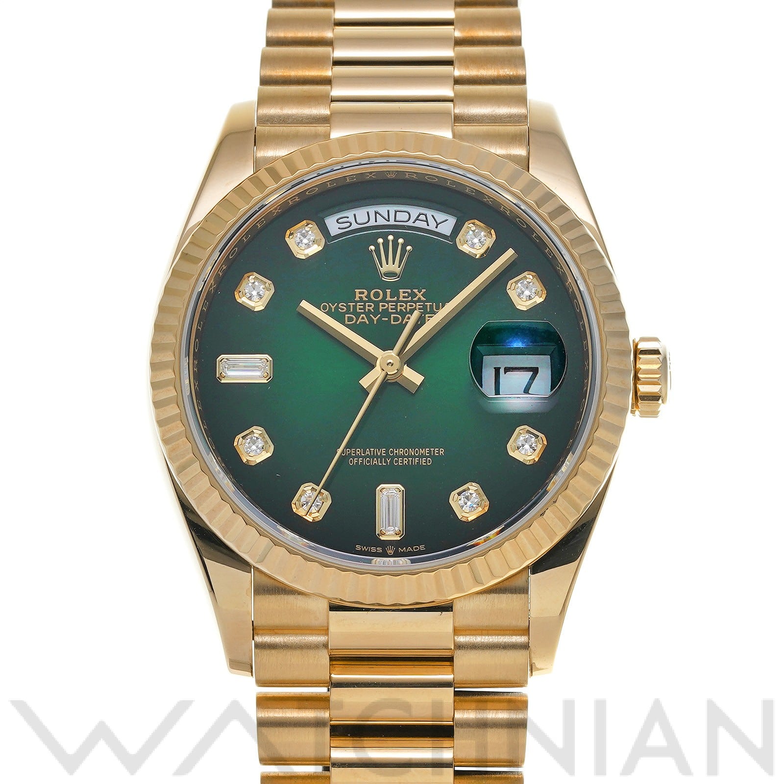 ロレックス デイデイト 36 128238A グリーンオンブレ/ダイヤモンド メンズ 時計 【中古】【wristwatch】