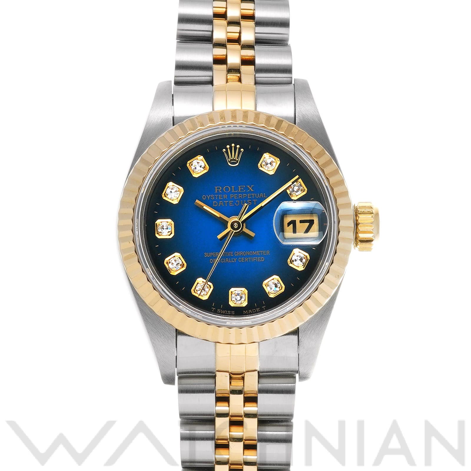デイトジャスト 69173G W番(1995年頃製造) ブルー・グラデーション/ダイヤモンド ロレックス ROLEX レディース 【中古】