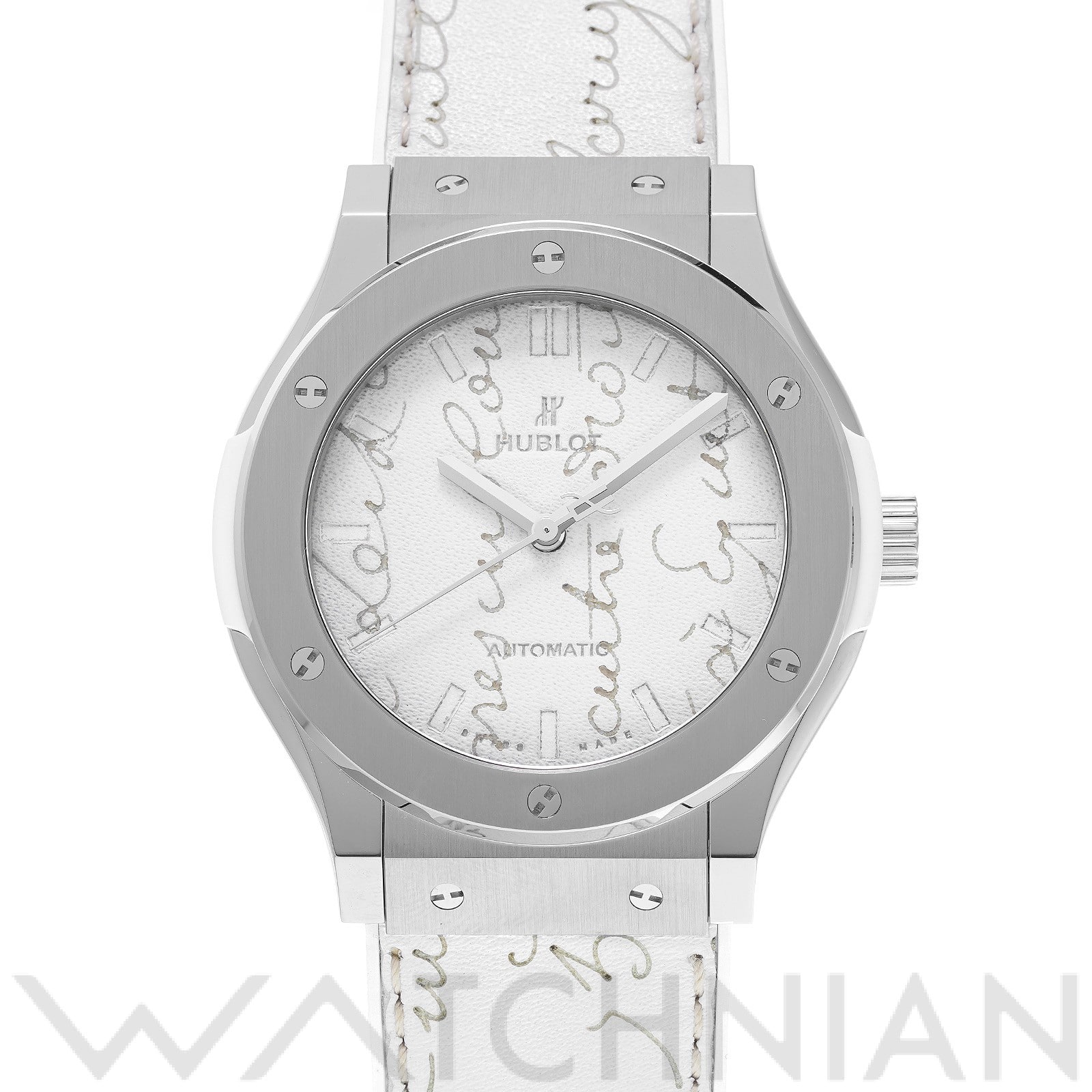 クラシックフュージョン ベルルッティ スクリット フラットビアンコ 511.NE.050W.VR.JBER19 ホワイト ウブロ HUBLOT メンズ 【中古】