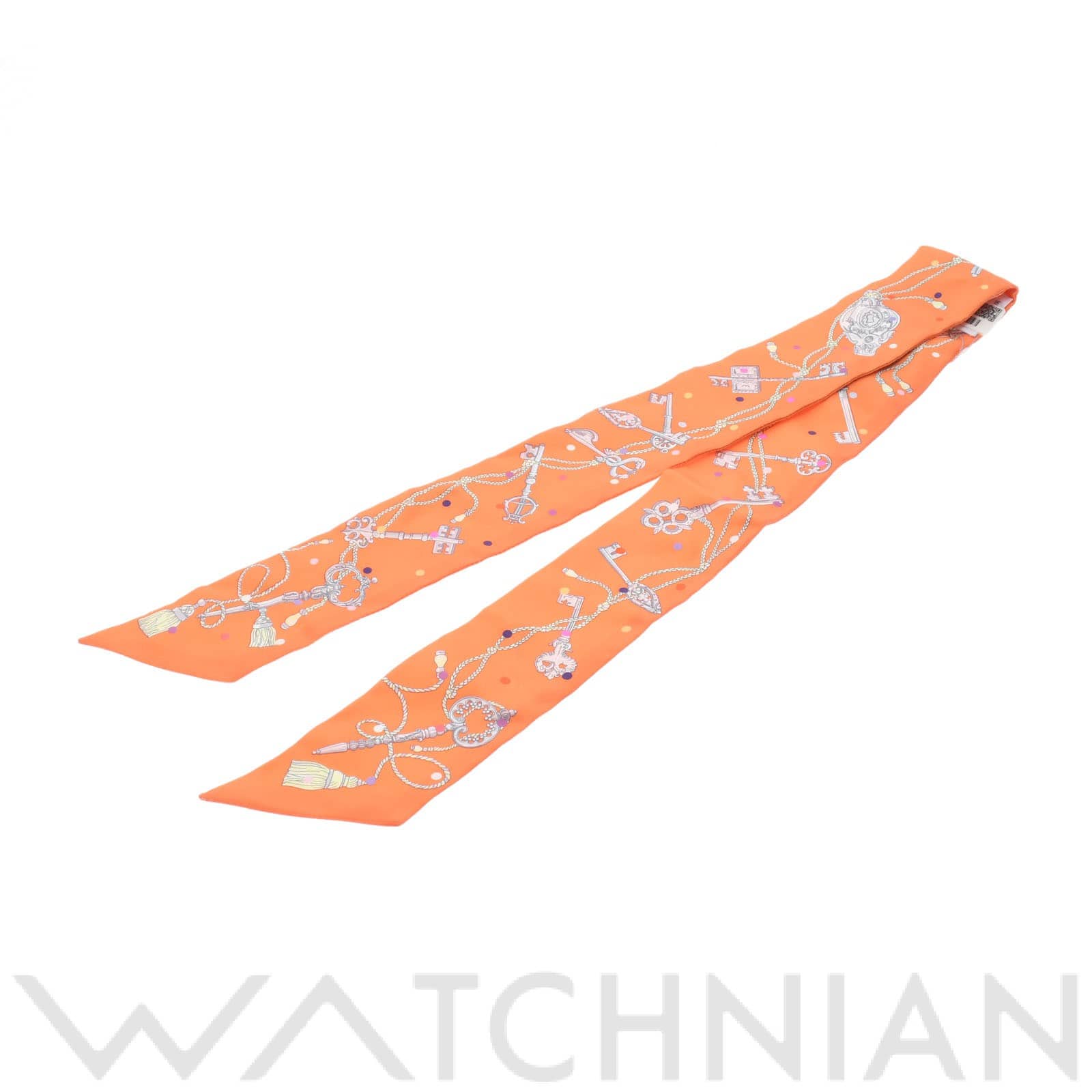 エルメス / HERMES ツイリー Les Cles a Pois レクレアポア オレンジ シルク100％ レディース 【未使用】【other】