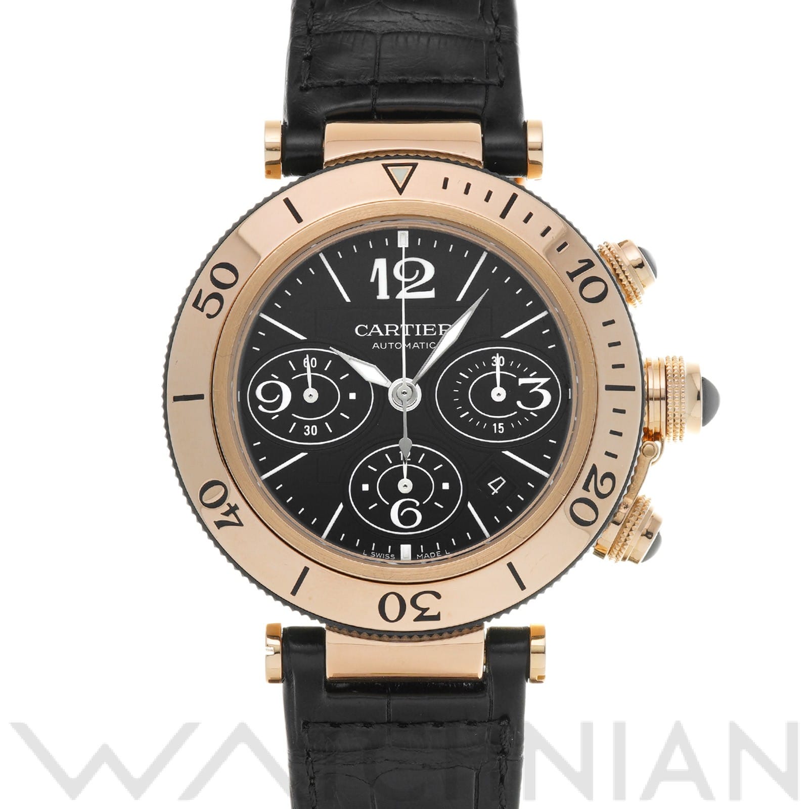 パシャ シータイマー クロノグラフ W3030018 ブラック カルティエ CARTIER メンズ 【中古】