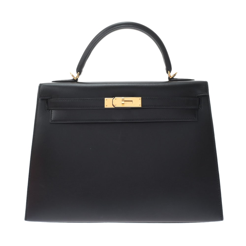 ケリー 32 外縫い 2WAY ブラック/ゴールド金具 ボックスカーフ HERMES エルメス レディース 【中古】