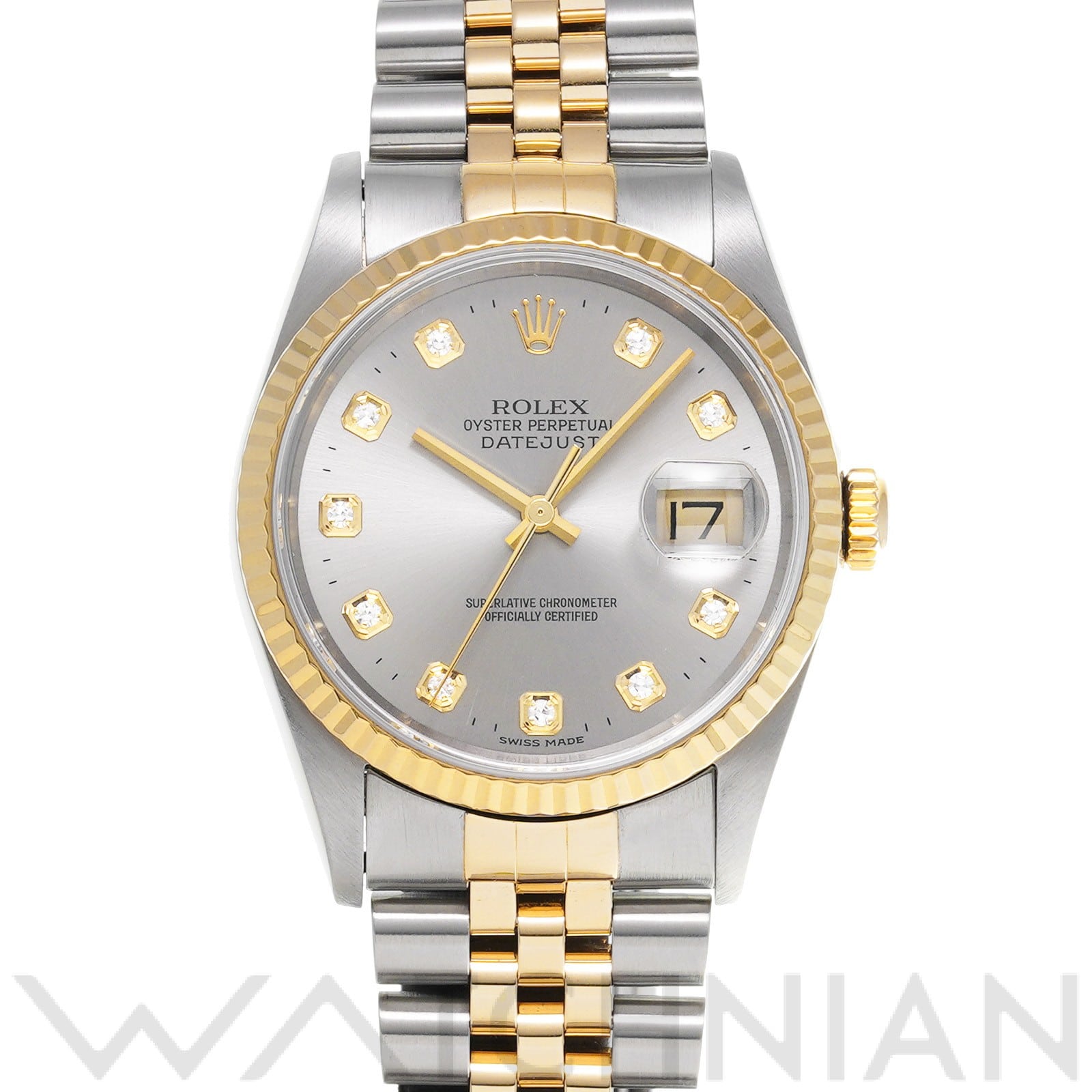 ロレックス デイトジャスト 16233G グレー/ダイヤモンド メンズ 時計 【中古】【wristwatch】