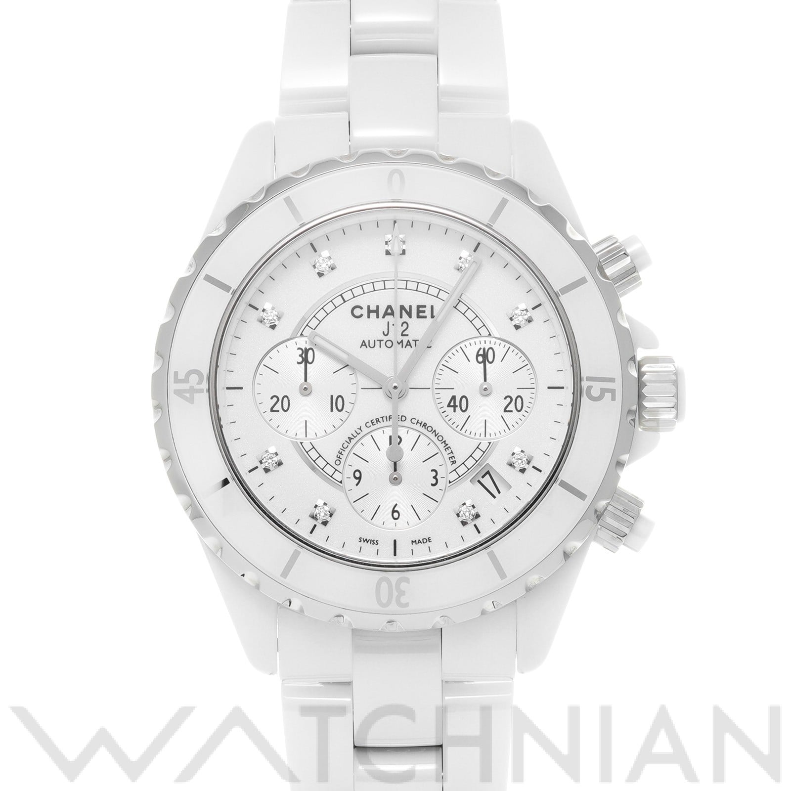 シャネル / CHANEL J12 クロノグラフ 41MM H2009 ホワイトラッカー/シルバー/ダイヤモンド メンズ 時計 【中古】【wristwatch】