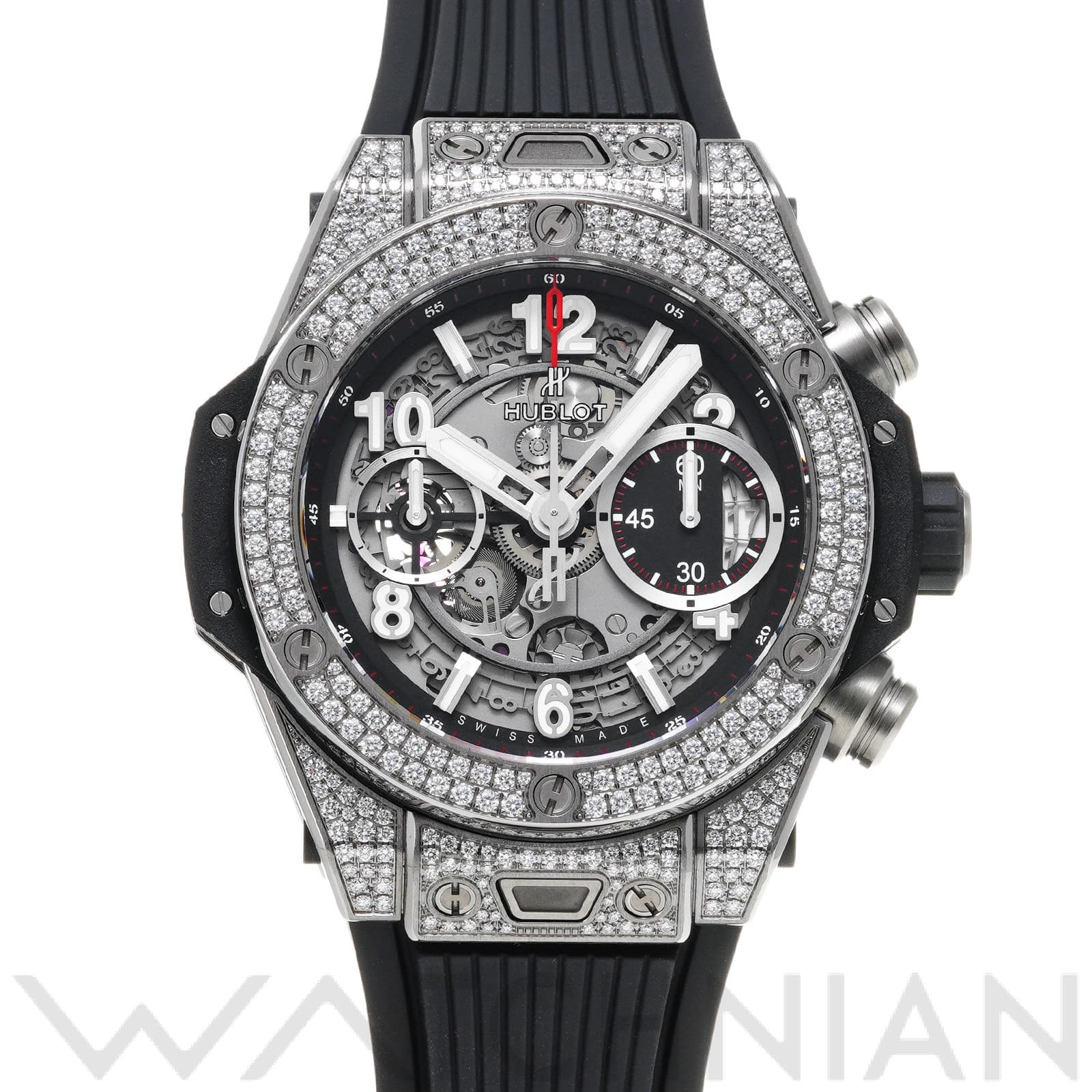 ビッグバン ウニコ チタニウム パヴェ 441.NX.1170.RX.1704 マットブラックスケルトン ウブロ HUBLOT メンズ 【中古】