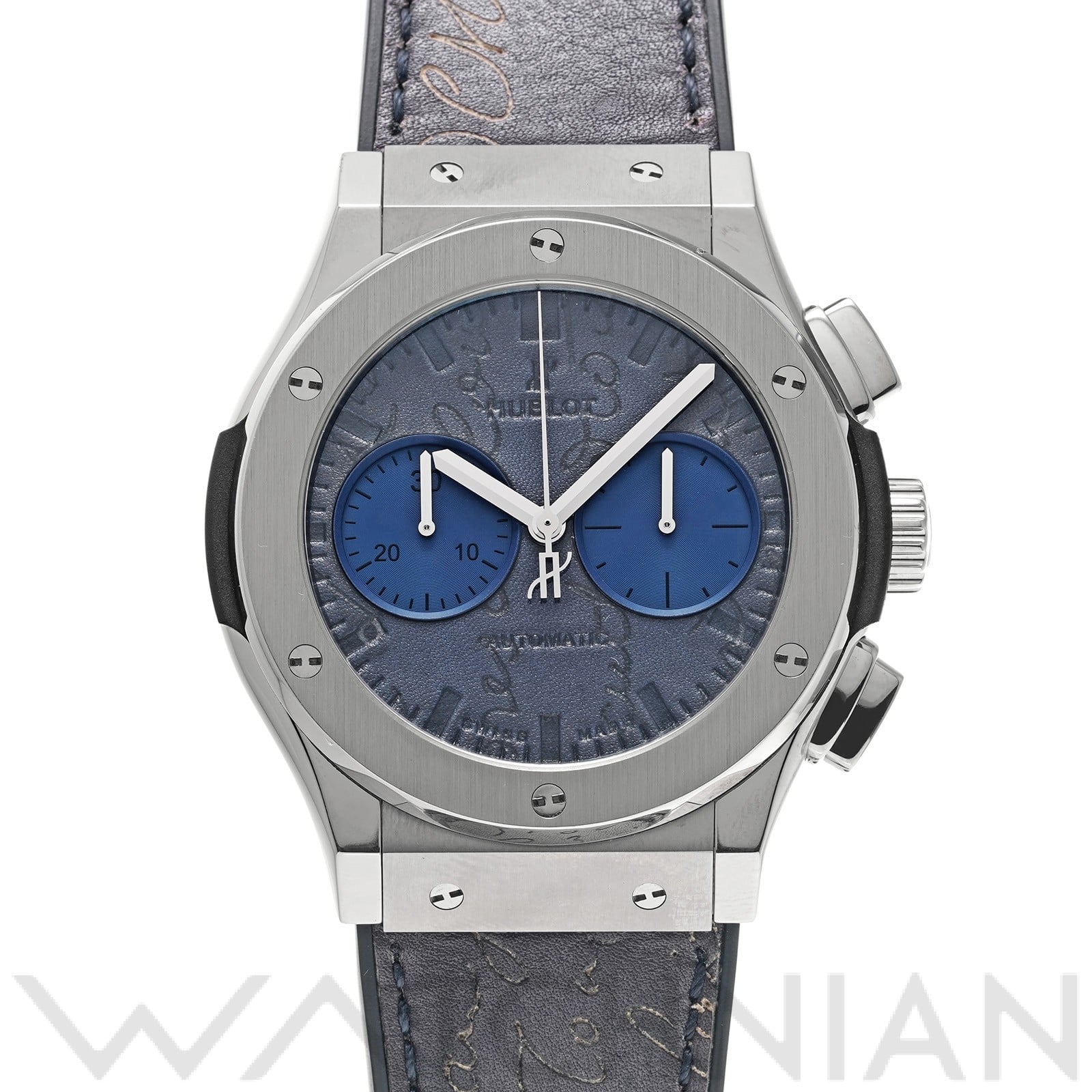 クラシックフュージョン チタニウム クロノグラフ ベルルッティ スクリット 521.NX.050B.VR.JBER17 ブルー ウブロ HUBLOT メンズ 【中古】