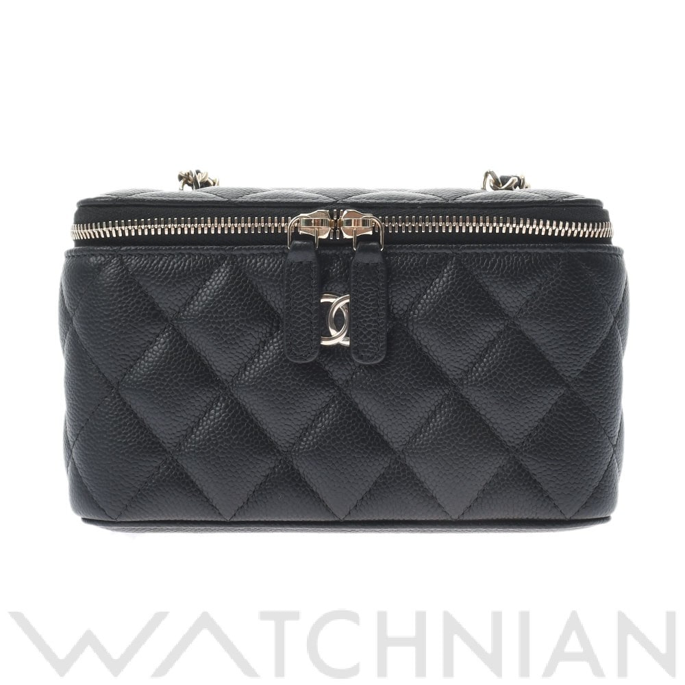 シャネル マトラッセ スモールバニティケース ブラック/シルバー金具 キャビアスキン レディース バッグ 【未使用】【bag】