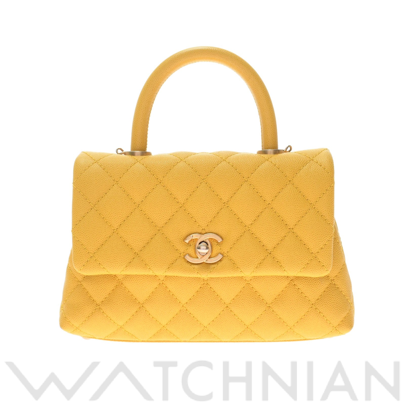 マトラッセ ココハンドル 2WAYチェーンショルダー イエロー/ゴールド金具 A92990 キャビアスキン CHANEL シャネル レディース 【中古】