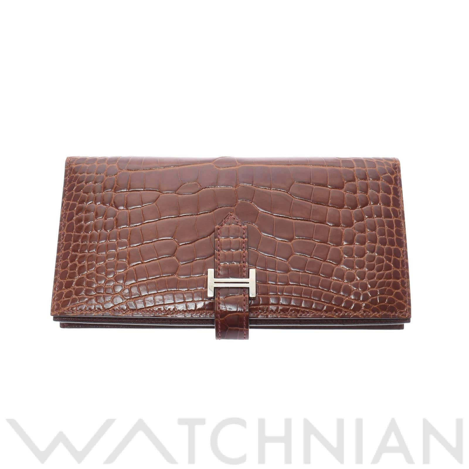 エルメス ベアンスフレ コニャック/シルバー金具 アリゲーターマット レディース 財布 【中古】【purse】