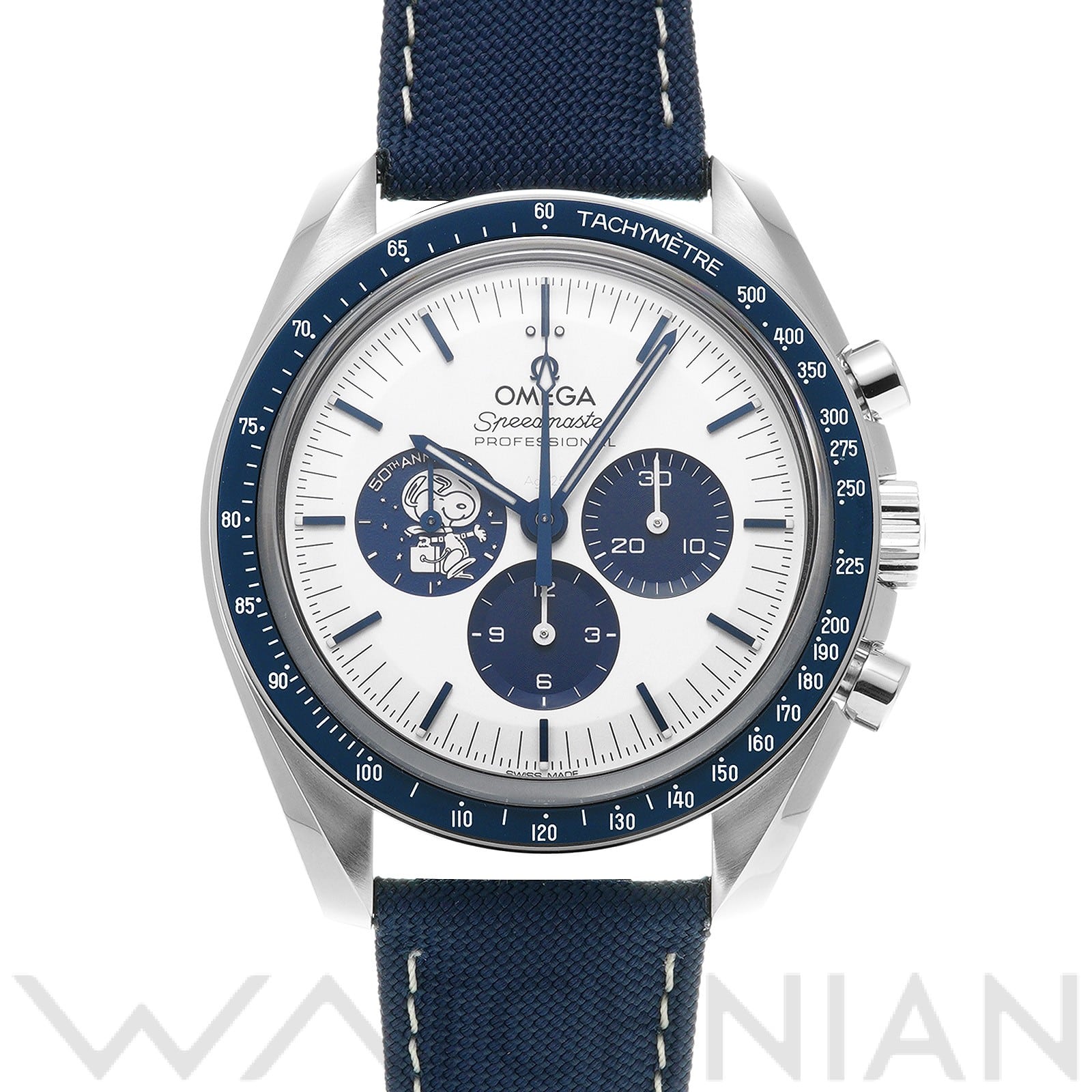 スピードマスター ムーンウォッチ コーアクシャル マスタークロノメーター シルバー スヌーピーアワード 310.32.42.50.02.001 シルバー/ブルー オメガ OMEGA メンズ 【中古】