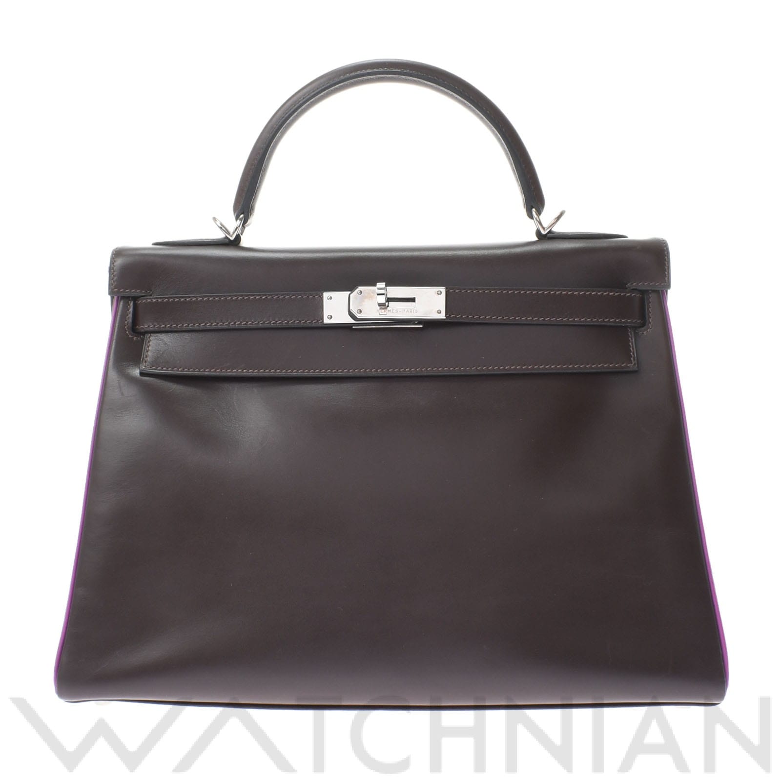 ケリー32 内縫い 2WAY ショコラ/アネモネ/パラジウム金具 ボックスカーフ HERMES エルメス レディース 【中古】