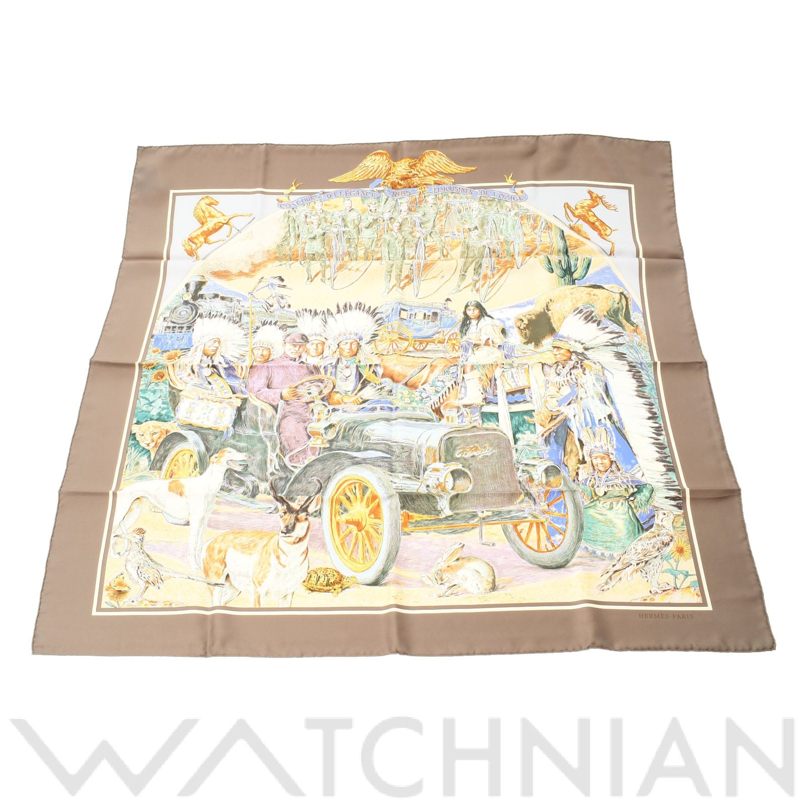 エルメス / HERMES カレ90 CONCOURS DELEGANCE 1885 LIMOUSINES DE VOYAGE グレー シルク100％ レディース 【中古】【other】