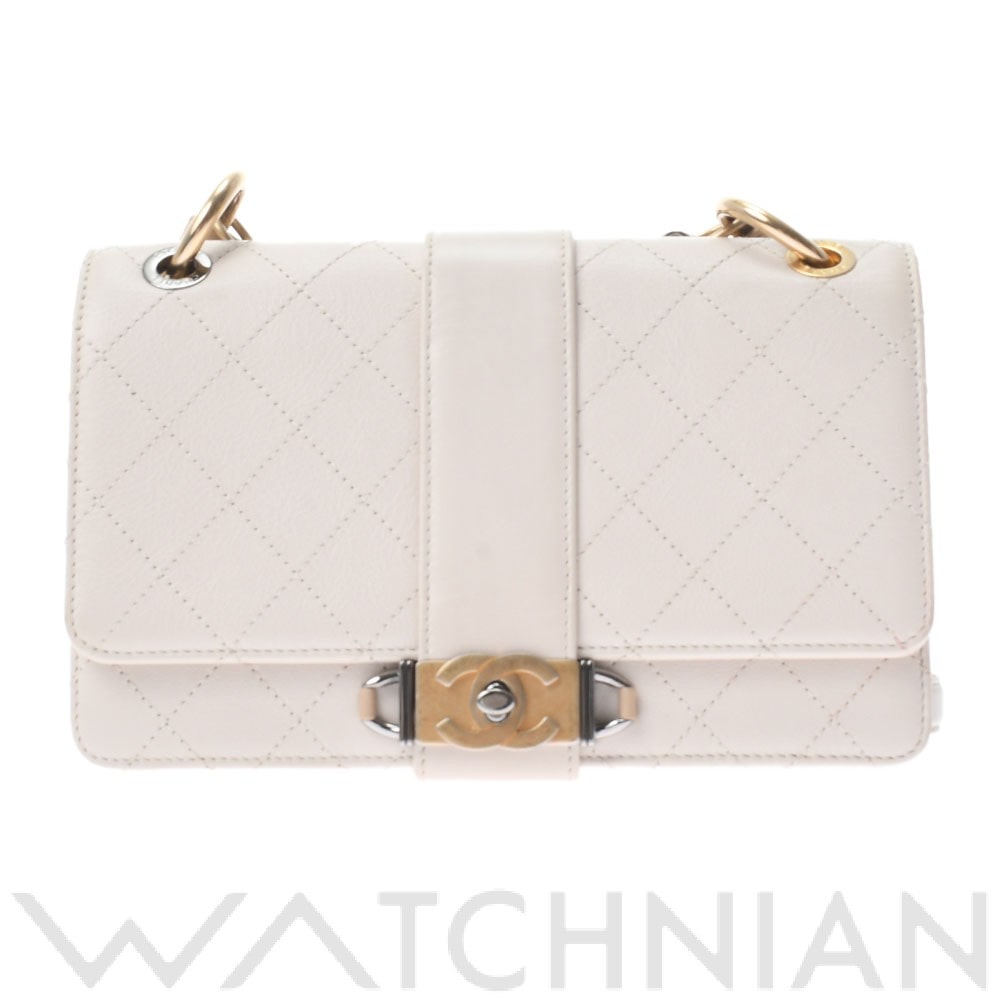 チェーンショルダー ベージュ/アンティーク調ゴールド/シルバー金具 カーフスキン CHANEL シャネル レディース 【中古】