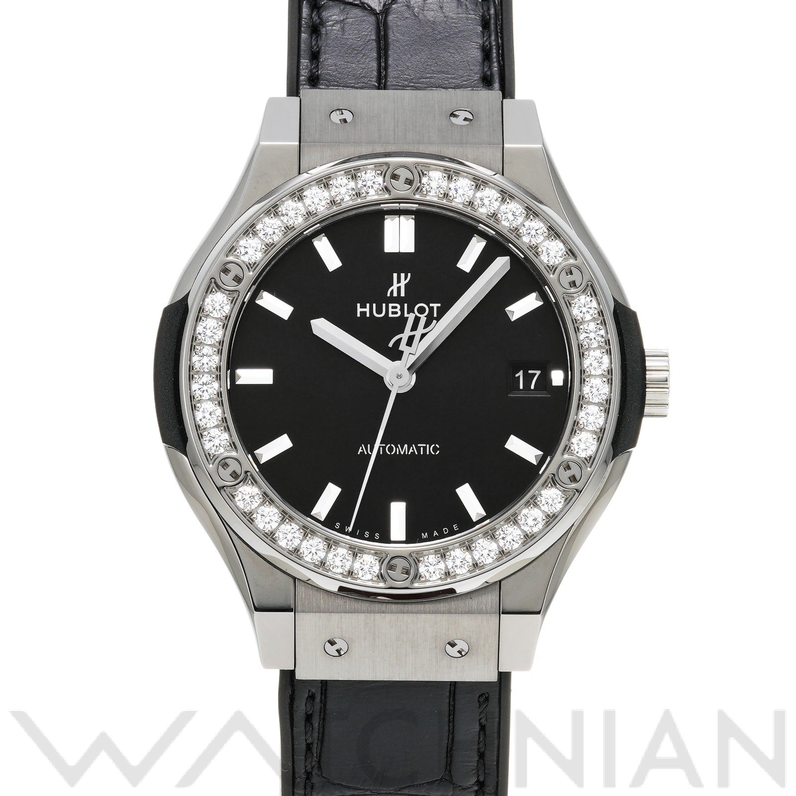 クラシックフュージョン チタニウム ダイヤモンド 565.NX.1470.LR.1204 マットブラック ウブロ HUBLOT ユニセックス 【中古】