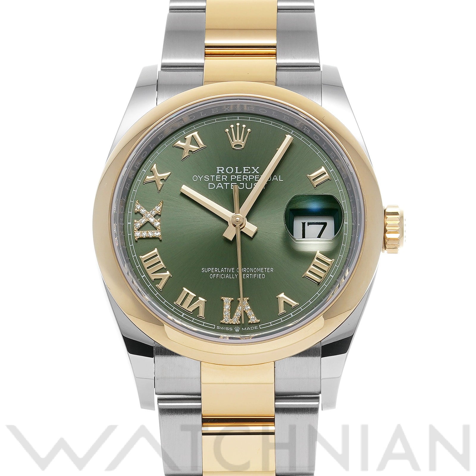 ロレックス デイトジャスト 36 126203 オリーブグリーン/ダイヤモンド メンズ 時計 【中古】【wristwatch】