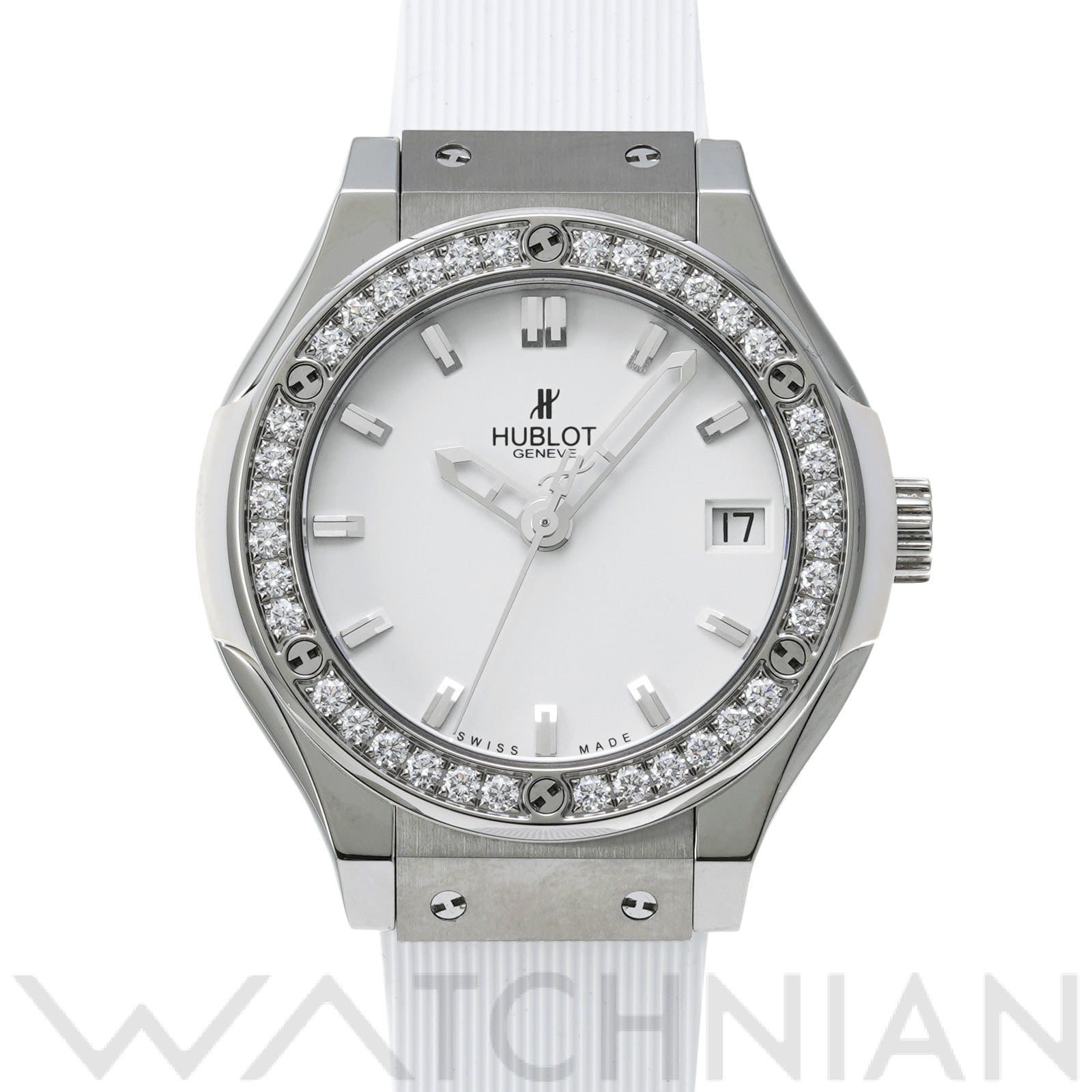 クラシックフュージョン チタニウム ホワイト ダイヤモンド 581.NE.2010.RW.1104 ホワイト ウブロ HUBLOT レディース 【中古】