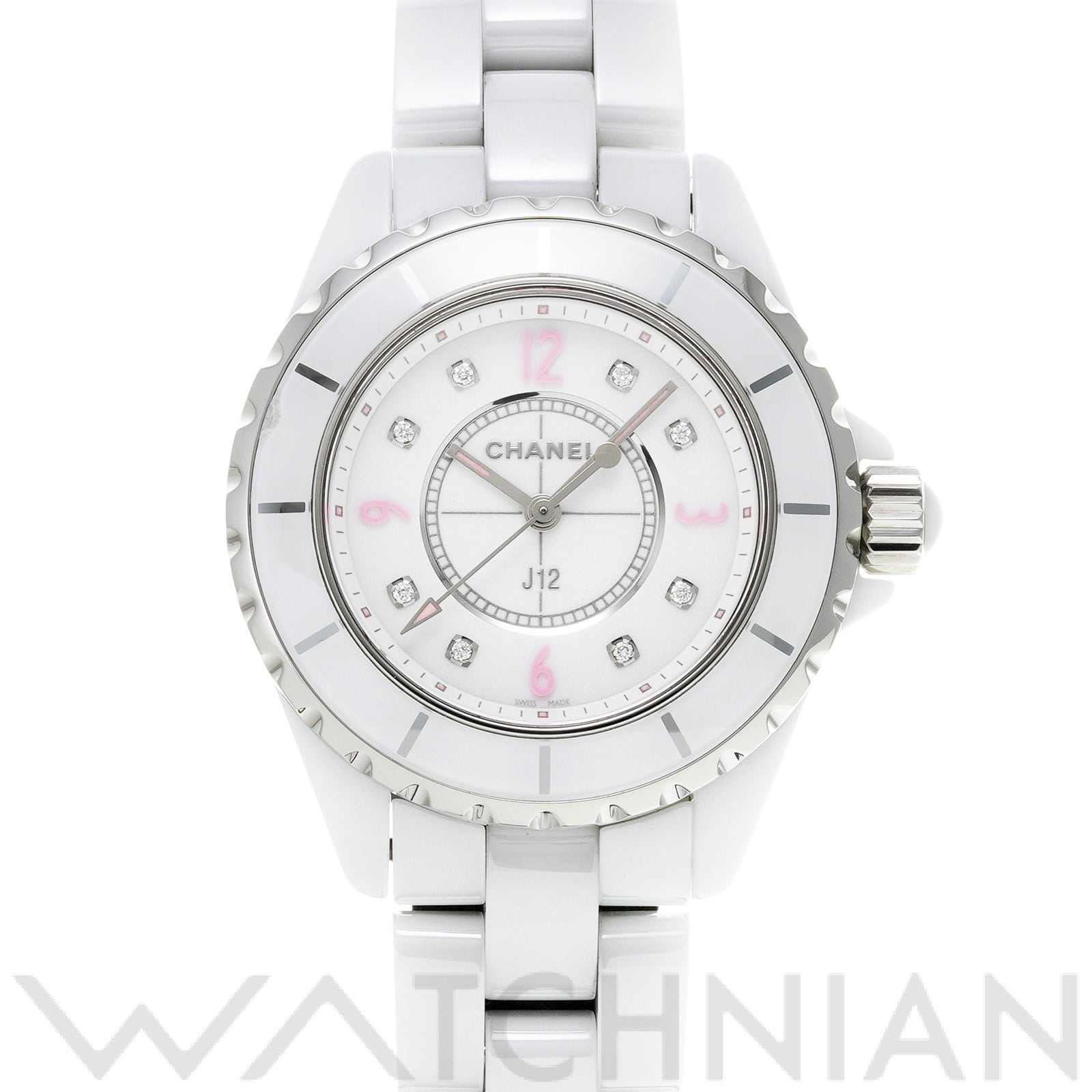 シャネル / CHANEL J12 ピンクライト 33MM H4863 ホワイト/ダイヤモンド レディース 時計 【中古】【wristwatch】